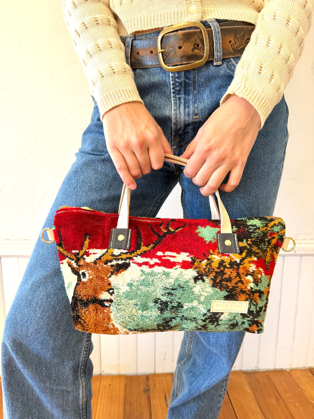Vintage Deer Stag Mid Century Small Satchel - Wildlife Tapestry