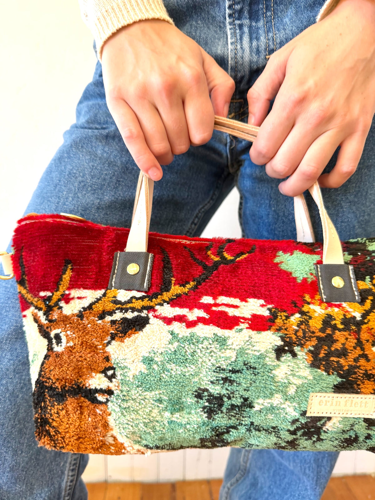 Vintage Deer Stag Mid Century Small Satchel - Wildlife Tapestry