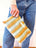 Muted Sienna and Baby Blue and Green Stripe Laura Bag Zipper Pouch + Erin Flett inside