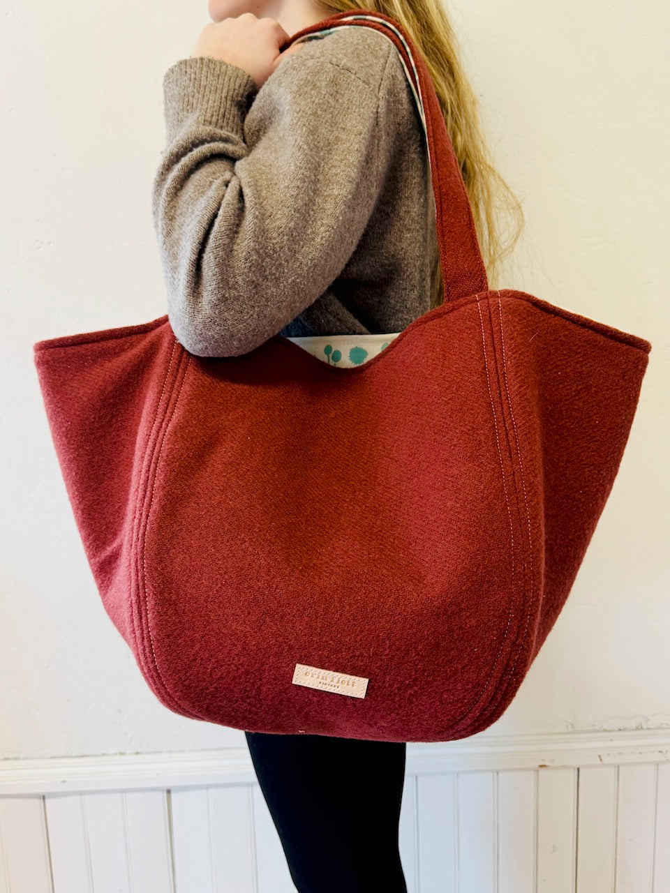 Vintage Boho Tote Wine Red Wool