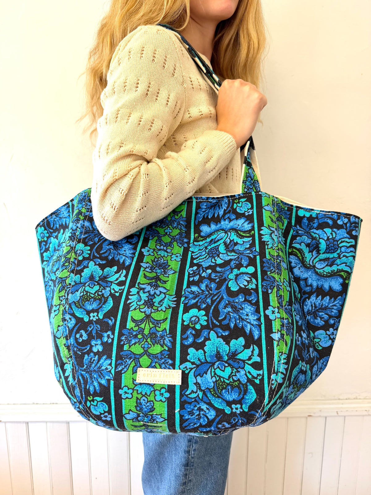 Vintage Boho - 1960-70's Jacobean Style Floral Intense Cobalt/Royal Blue