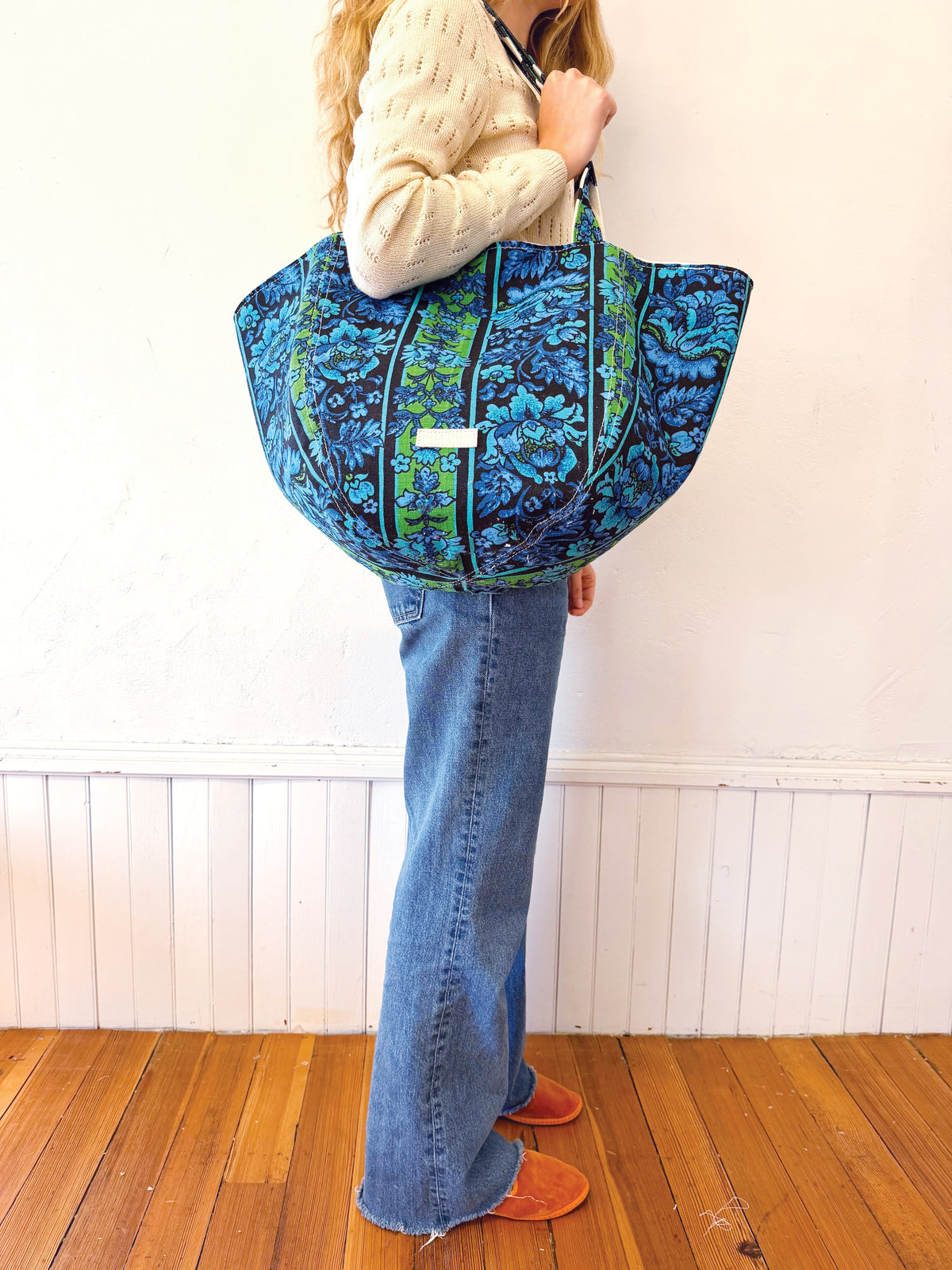 Vintage Boho - 1960-70's Jacobean Style Floral Intense Cobalt/Royal Blue