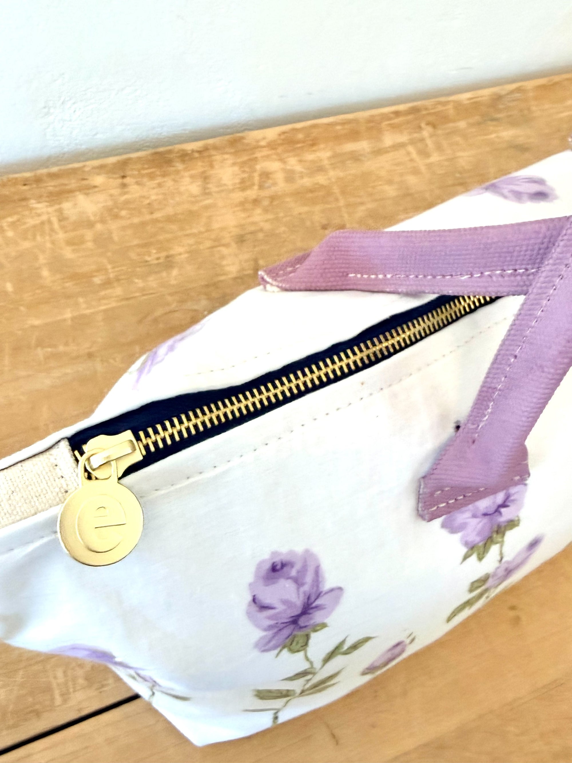 Large Vintage Purple Cotton Rose Satchel - WITH Erin Flett print inside