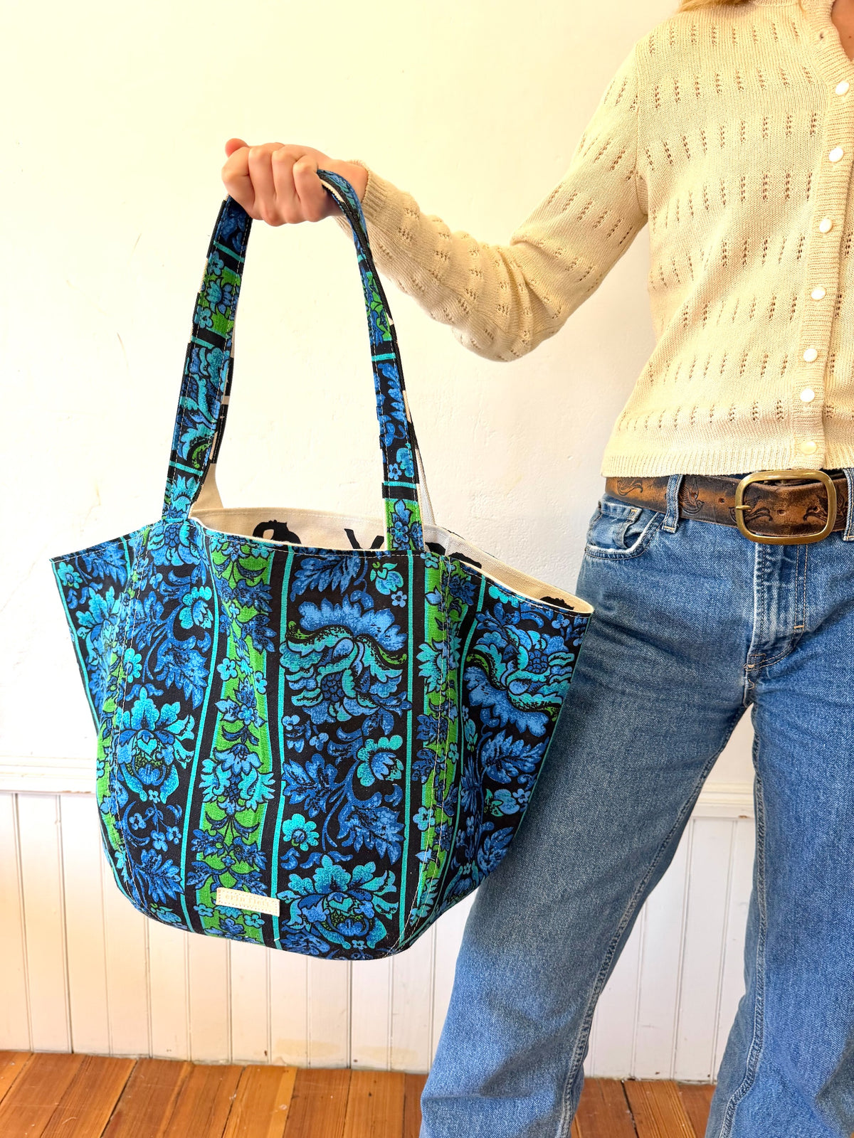 Vintage Boho - 1960-70's Jacobean Style Floral Intense Cobalt/Royal Blue