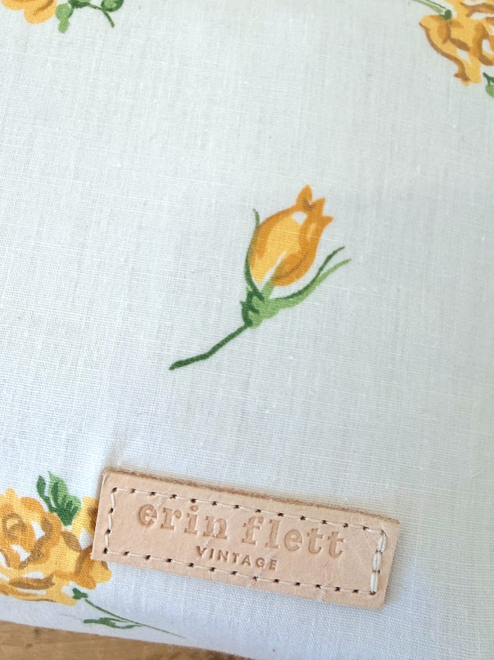 Large Vintage Yellow Cotton Rose Satchel - WITH Erin Flett print inside