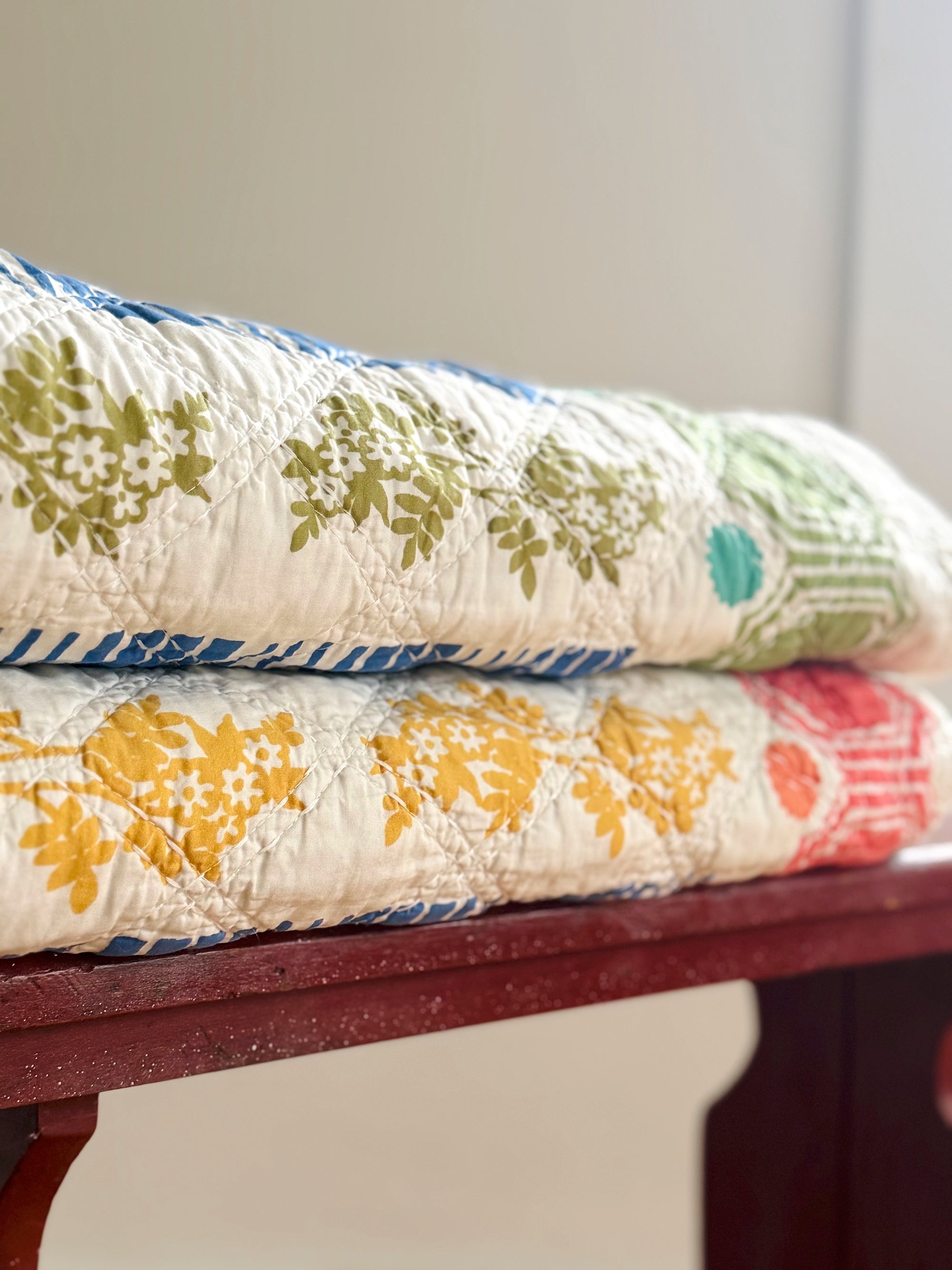Vintage Tile Quilt Throw in Sage By Erin Flett 3