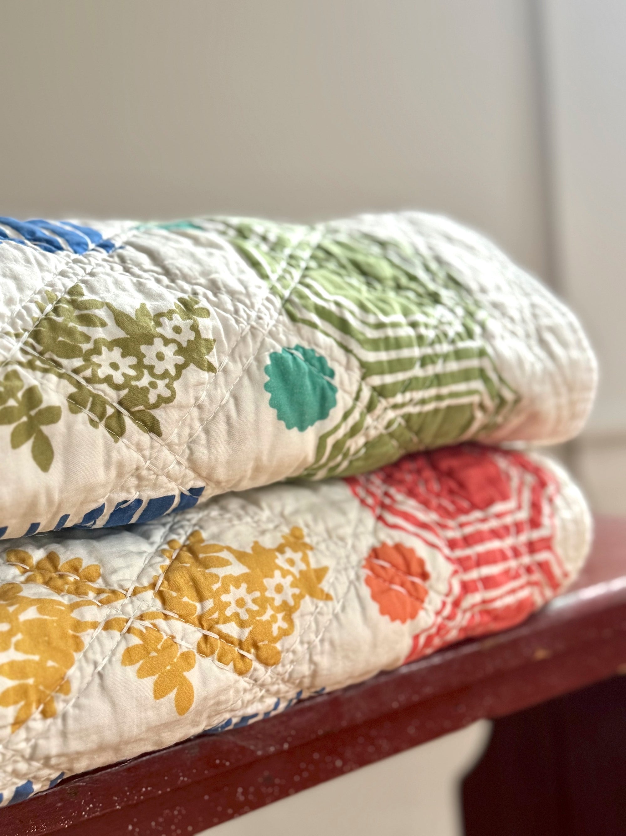 Vintage Tile Quilt Throw in Worn Red By Erin Flett 1