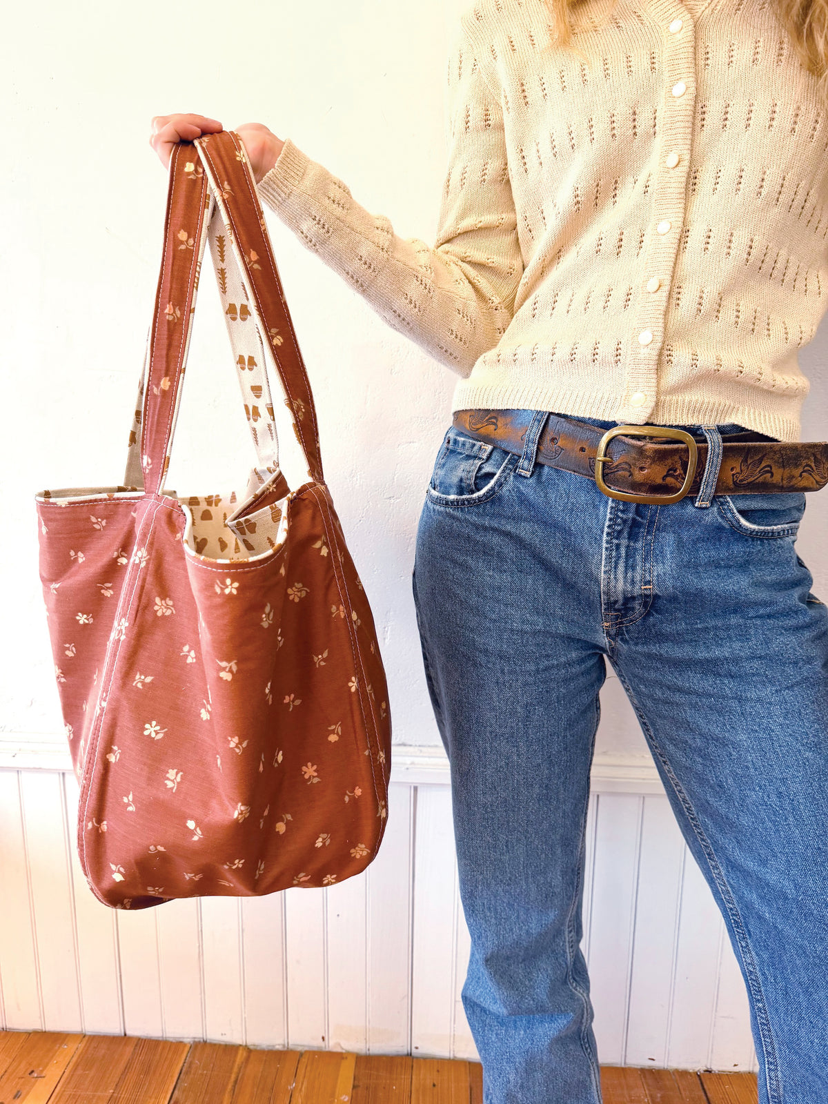 SMALL Vintage Boho - Sweet Floral Clay + Erin Flett Plaid inside