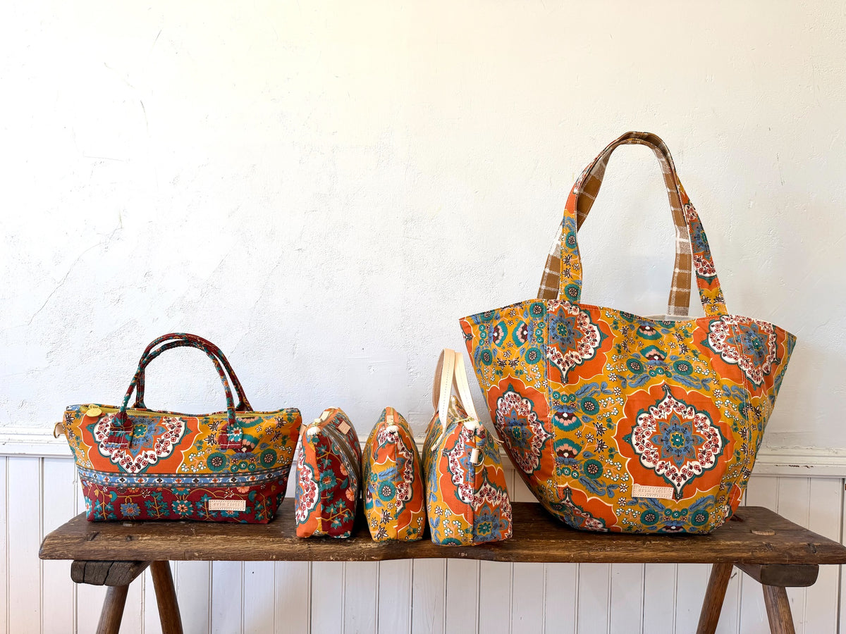 1970's Earthy Bohemian Print Laura Bag Zipper Pouch + Erin Flett inside