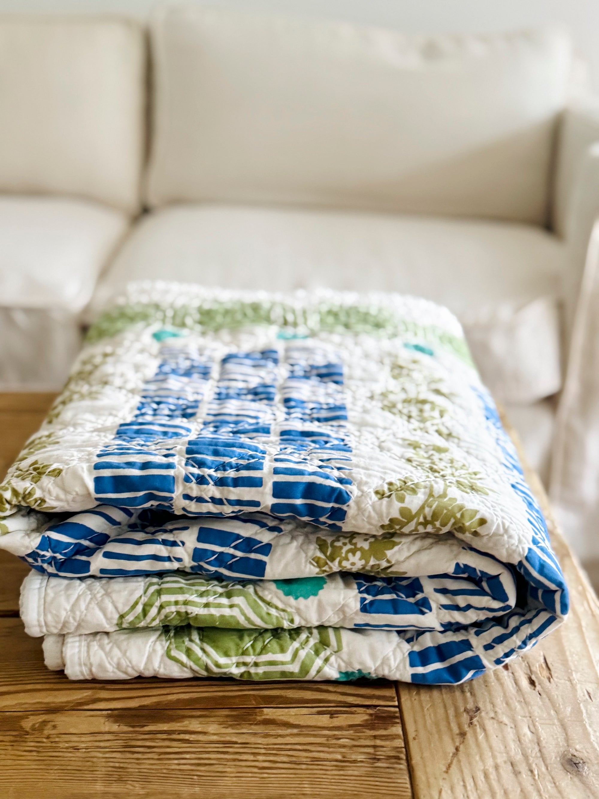 Vintage Tile Quilt Throw in Sage By Erin Flett 3