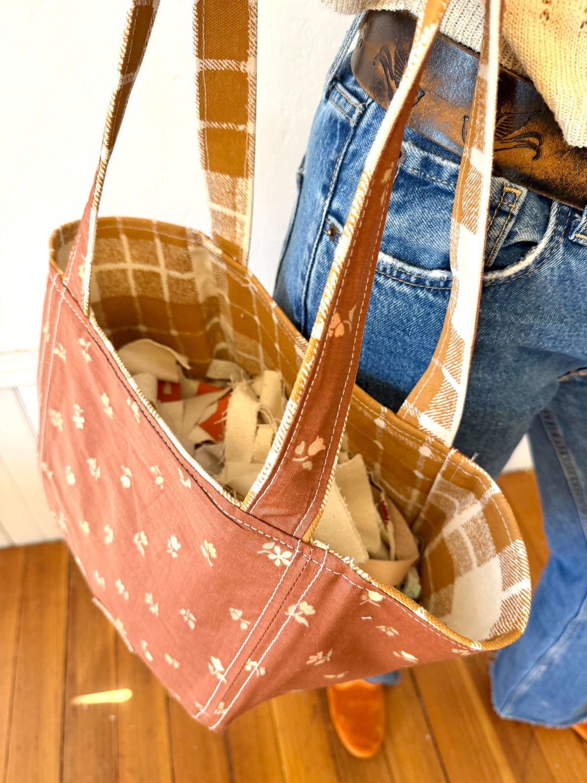 SMALL Vintage Boho - Sweet Floral Clay + Erin Flett Plaid inside