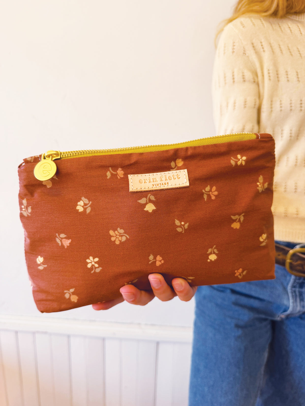 Sweet Floral Clay Laura Bag Zipper Pouch + Erin Flett inside