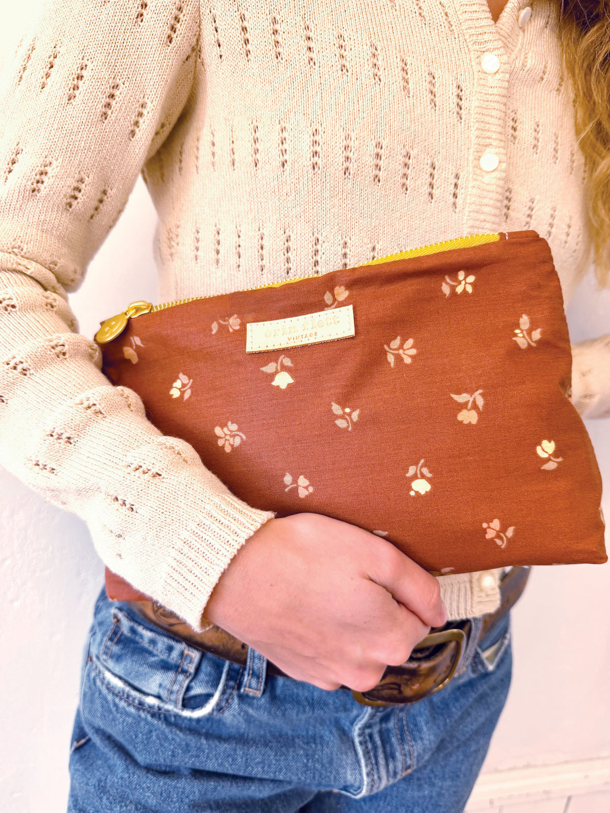 Sweet Floral Clay Laura Bag Zipper Pouch + Erin Flett inside
