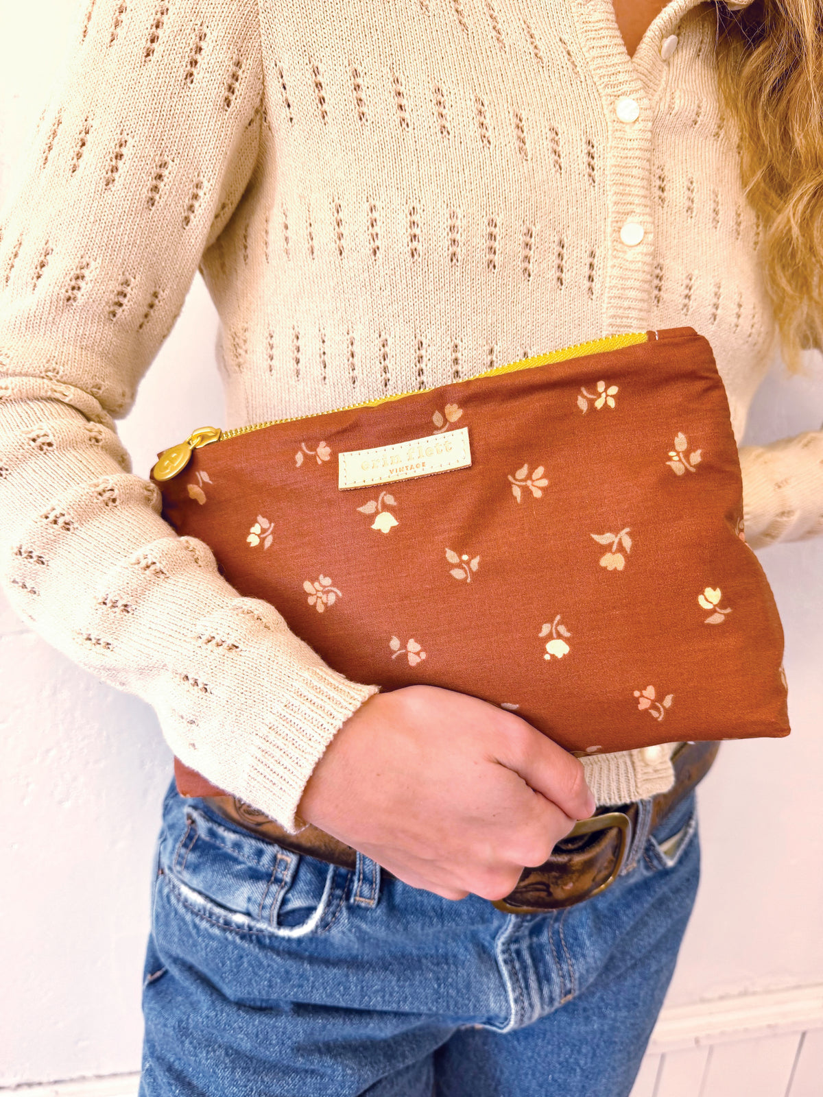 Sweet Floral Clay Laura Bag Zipper Pouch + Erin Flett inside