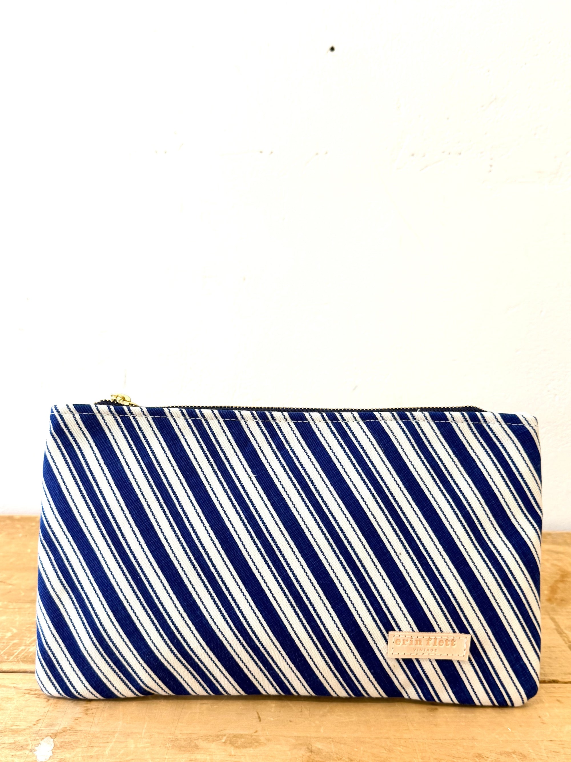 Clutch - Vintage Ticking Diagonal Stripe + Erin Flett Pattern Inside