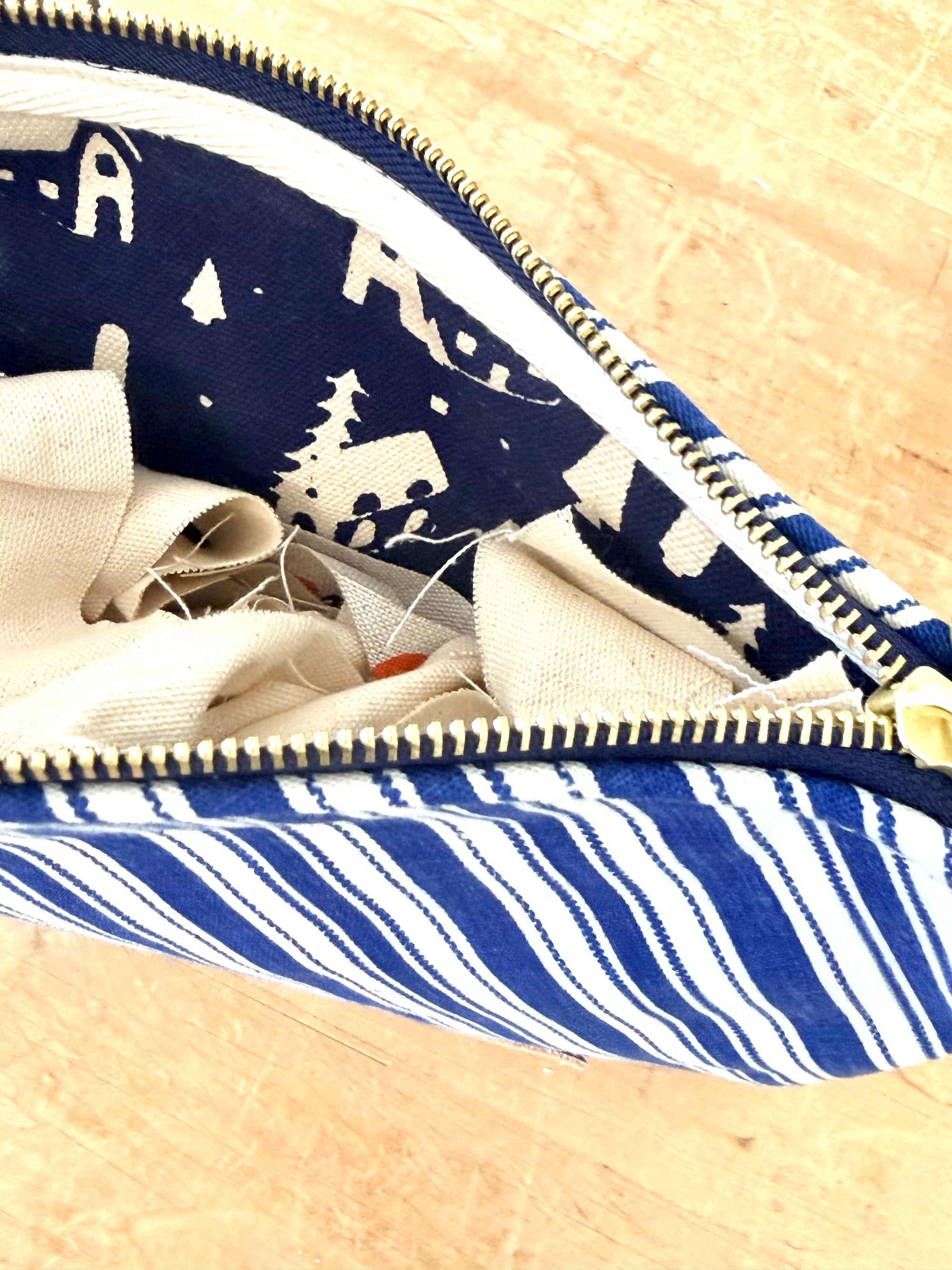 Clutch - Vintage Ticking Diagonal Stripe + Erin Flett Pattern Inside