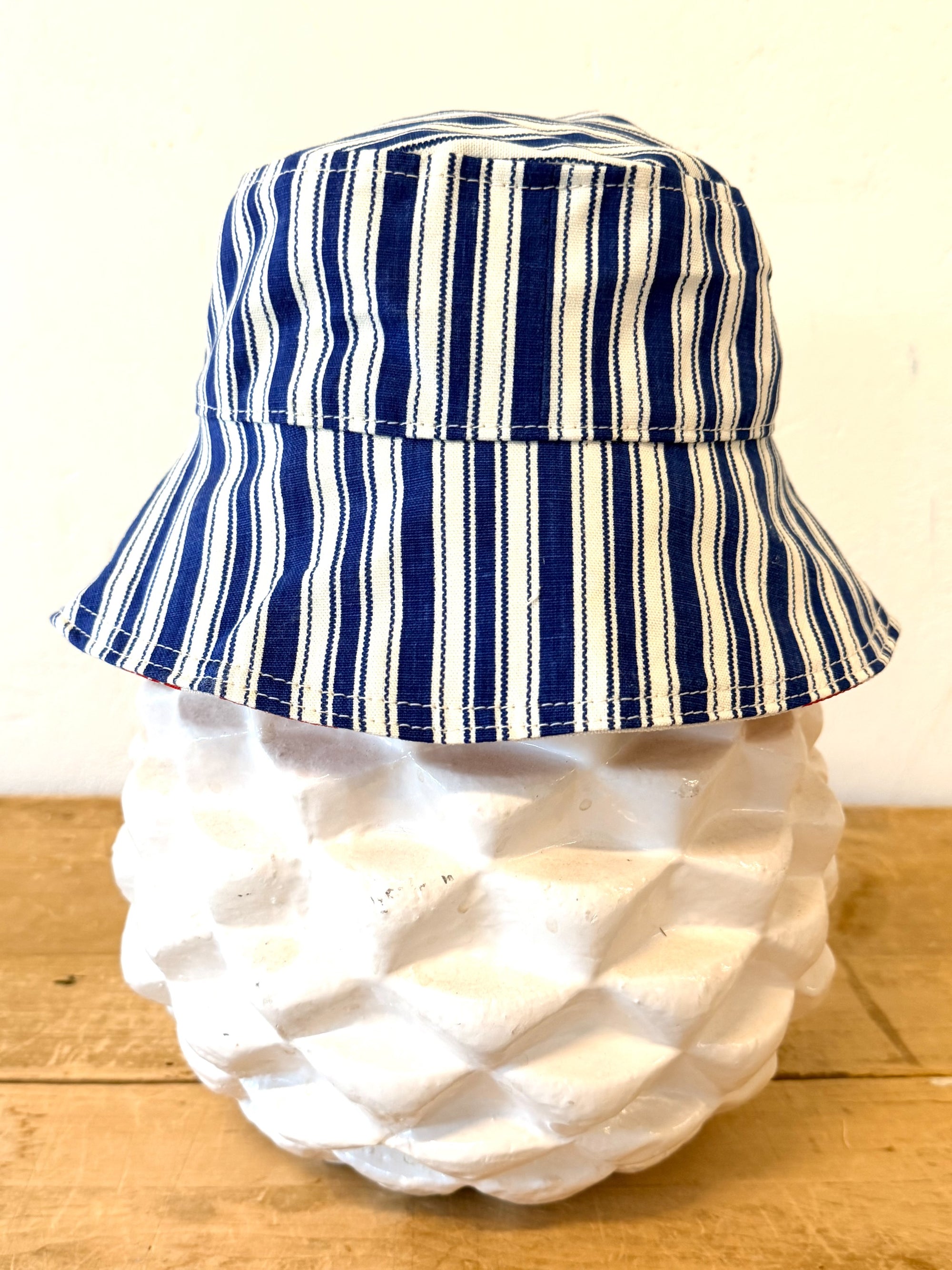 Small / Med Vintage Bucket hat - Vintage Navy Ticking