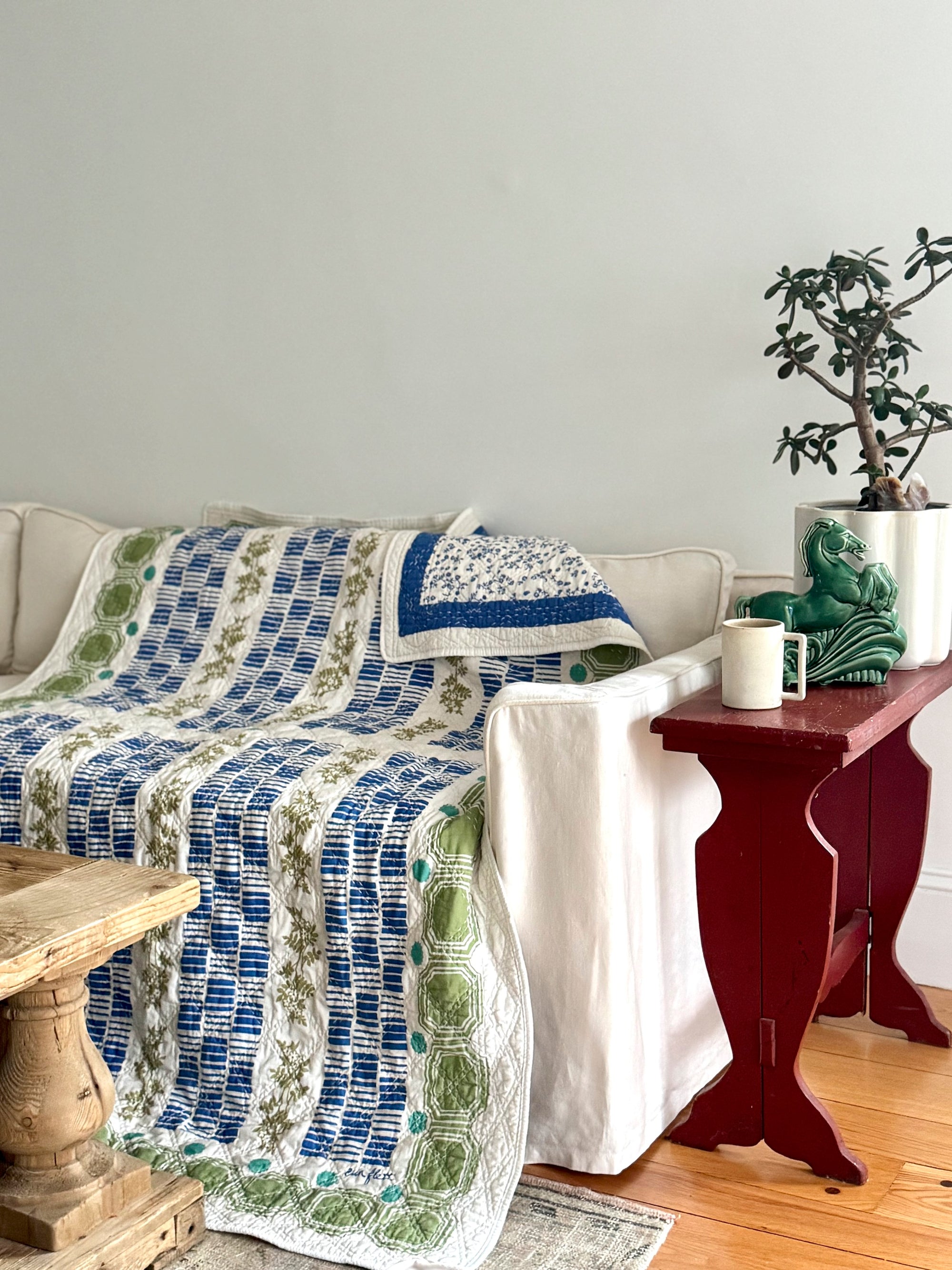 Vintage Tile Quilt Throw in Sage By Erin Flett 3