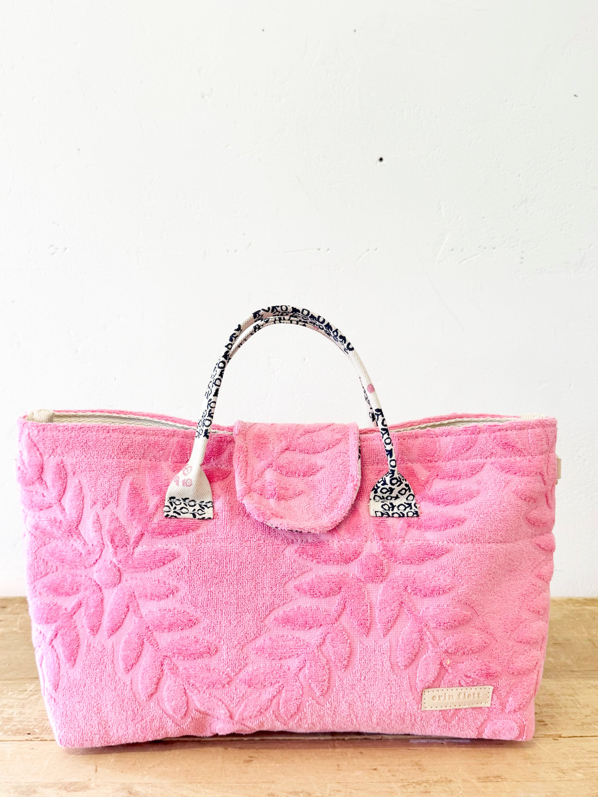 Large Vintage Pink Terry Cloth Satchel - WITH Erin Flett print inside