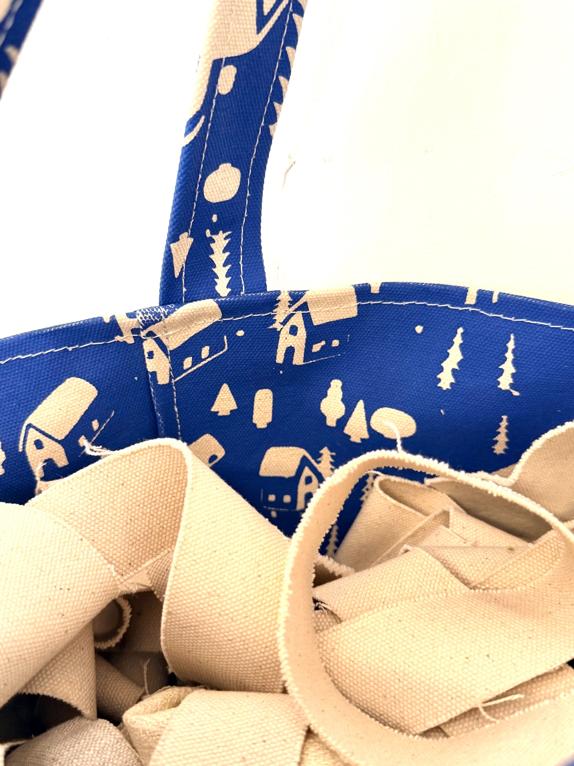 Vintage Navy Ticking Cotton BOHO Tote Bag - WITH Erin Flett print inside