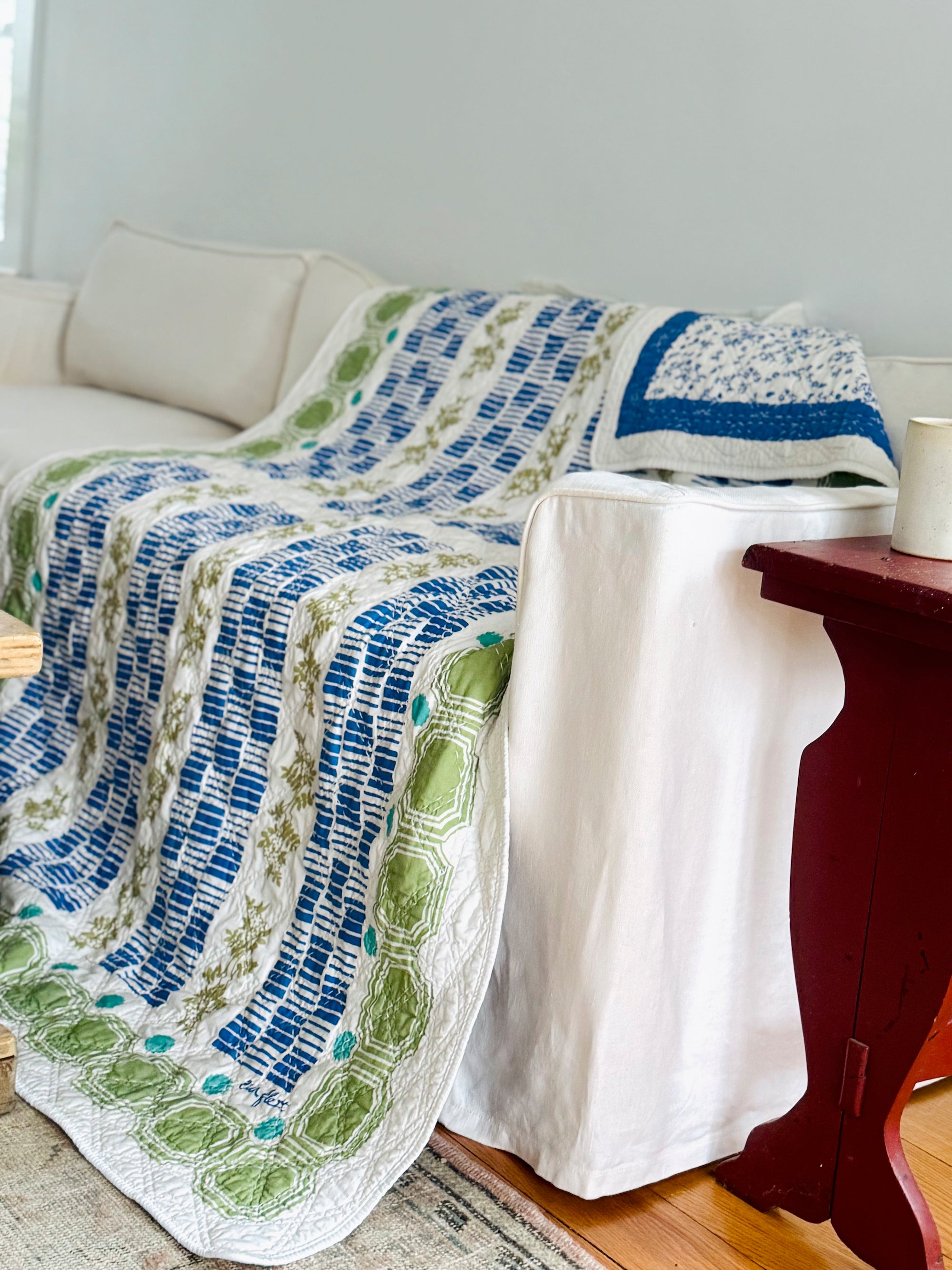 Vintage Tile Quilt Throw in Sage By Erin Flett 3