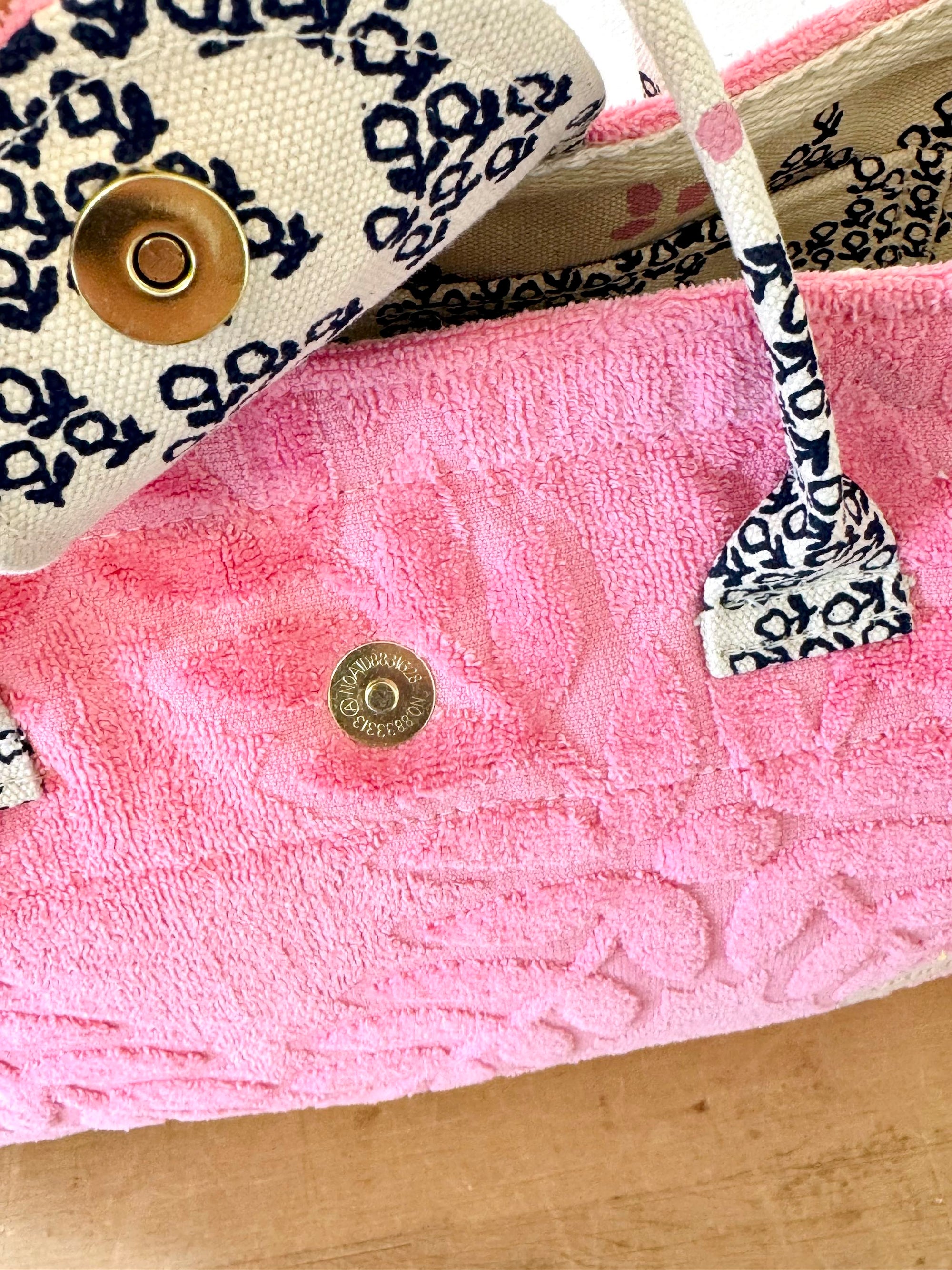 Large Vintage Pink Terry Cloth Satchel - WITH Erin Flett print inside