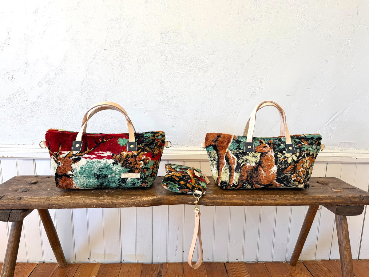 Vintage Deer Stag Mid Century Small Satchel - Wildlife Tapestry