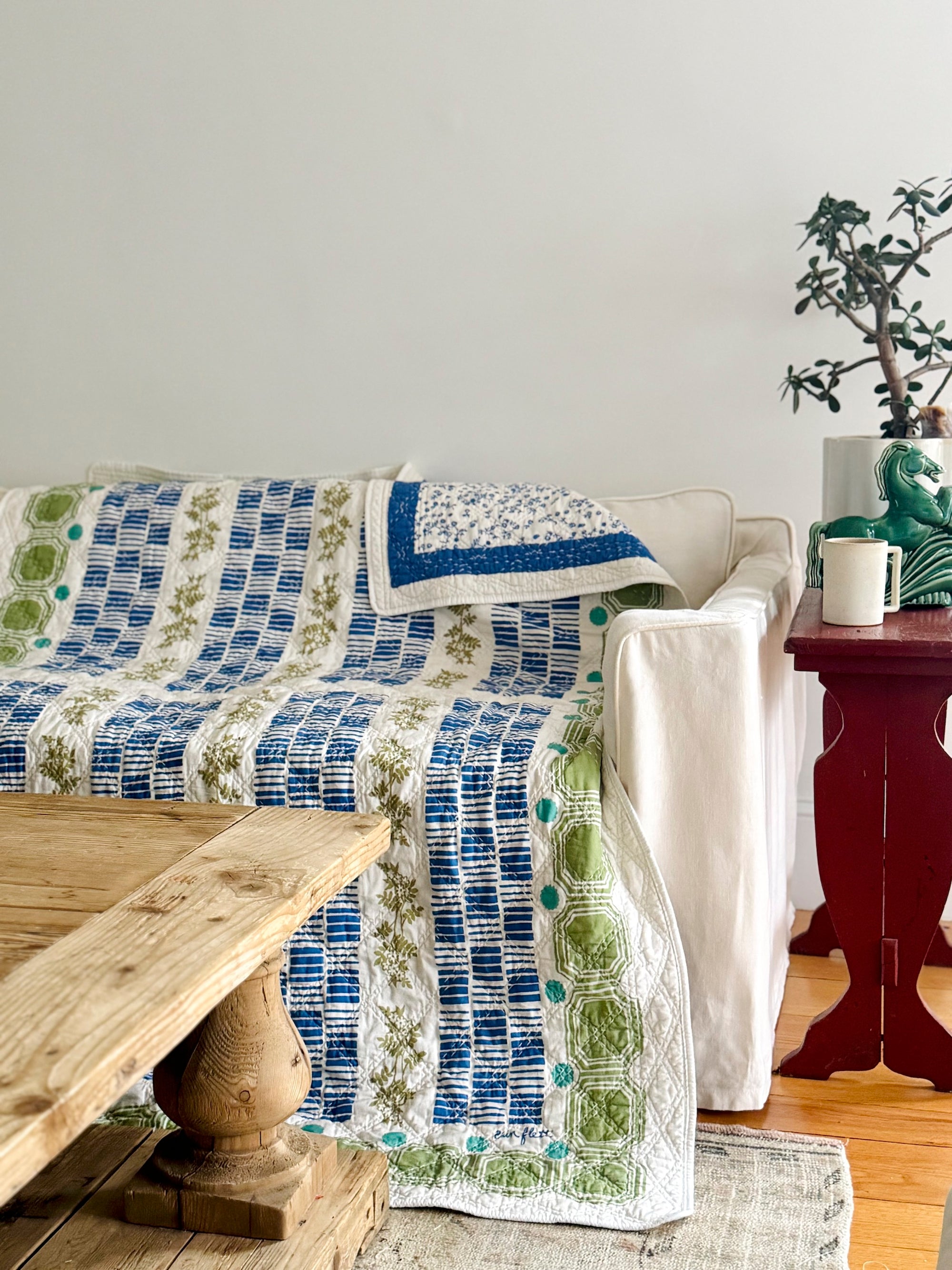 Vintage Tile Quilt Throw in Sage By Erin Flett 3