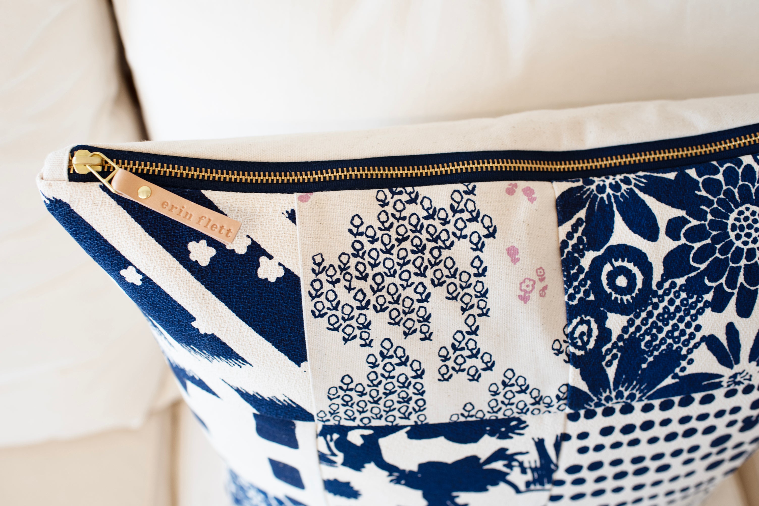 ONE OF A KIND NAVY PATCHWORK PILLOW