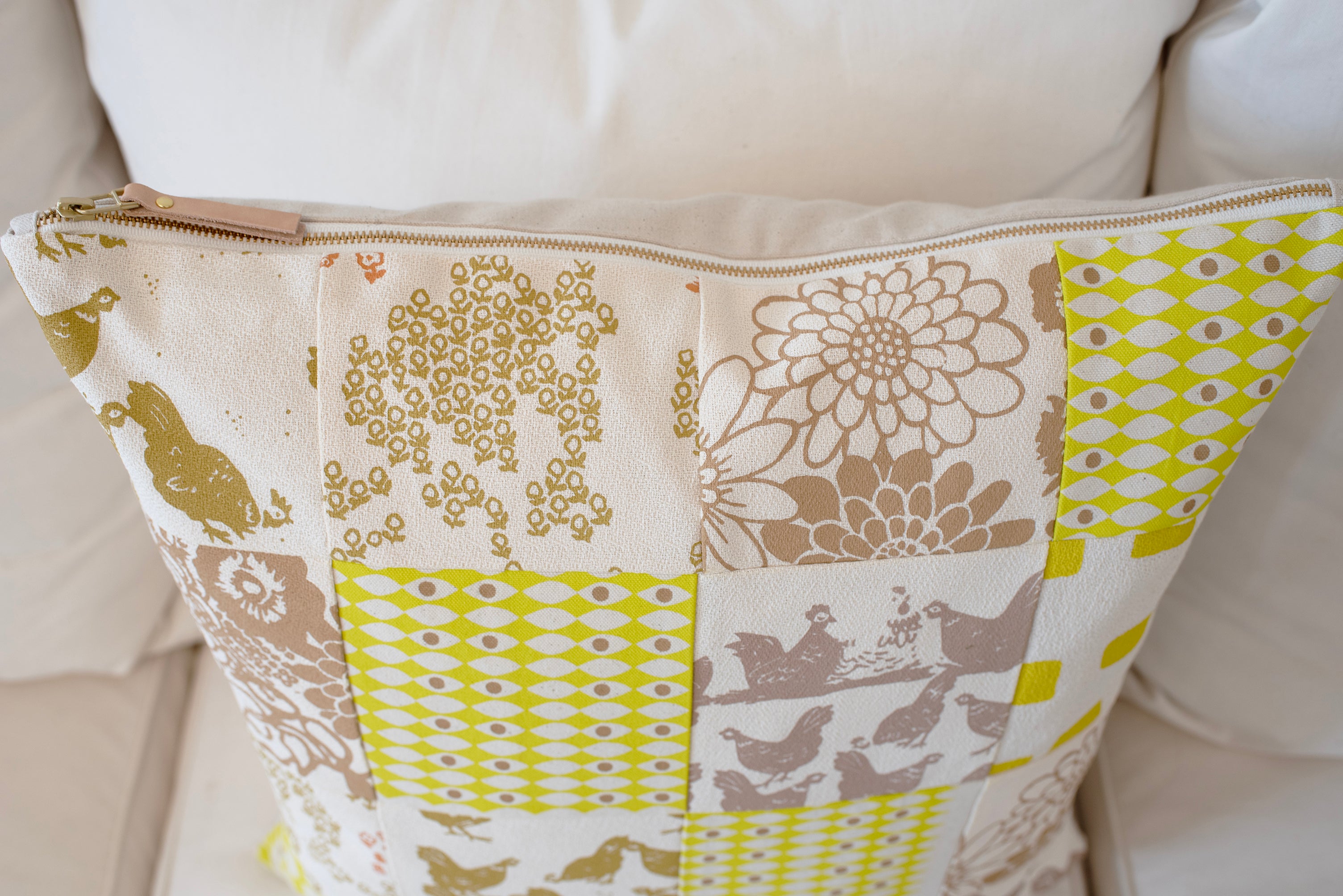 ONE OF A KIND PATCHWORK PILLOW IN LEMON + NEUTRALS