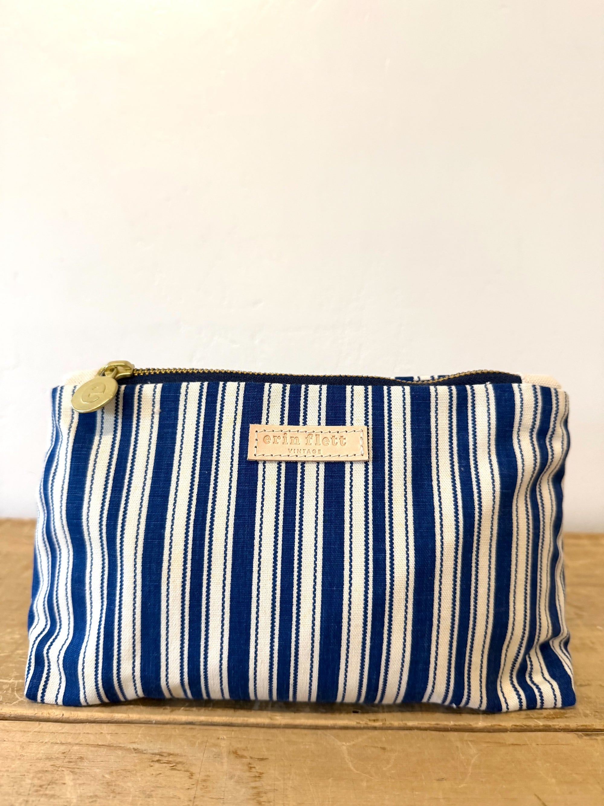 Vintage Laura Bag - Navy Blue Ticking - WITH Erin Flett print inside