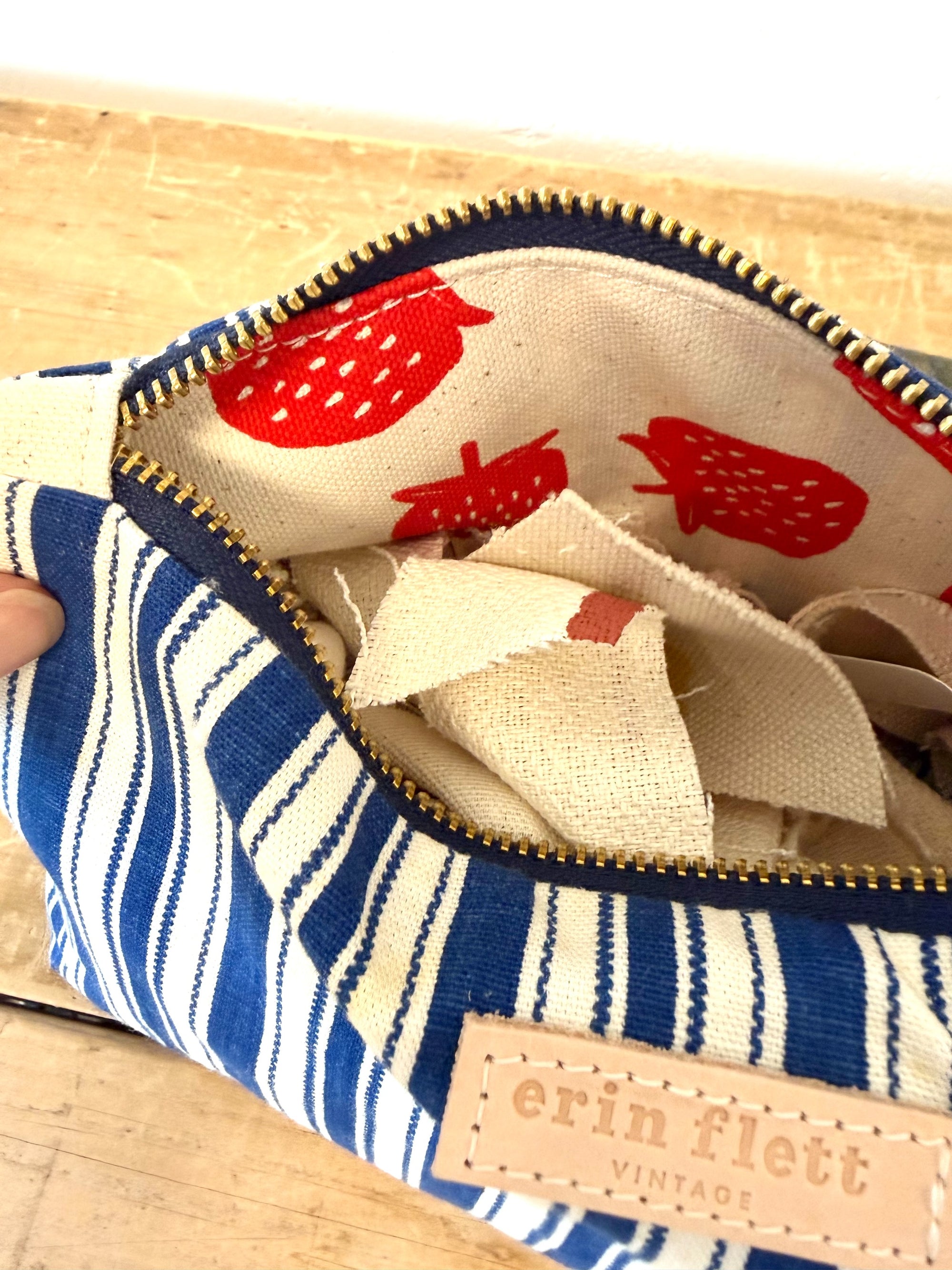 Vintage Laura Bag - Navy Blue Ticking - WITH Erin Flett print inside