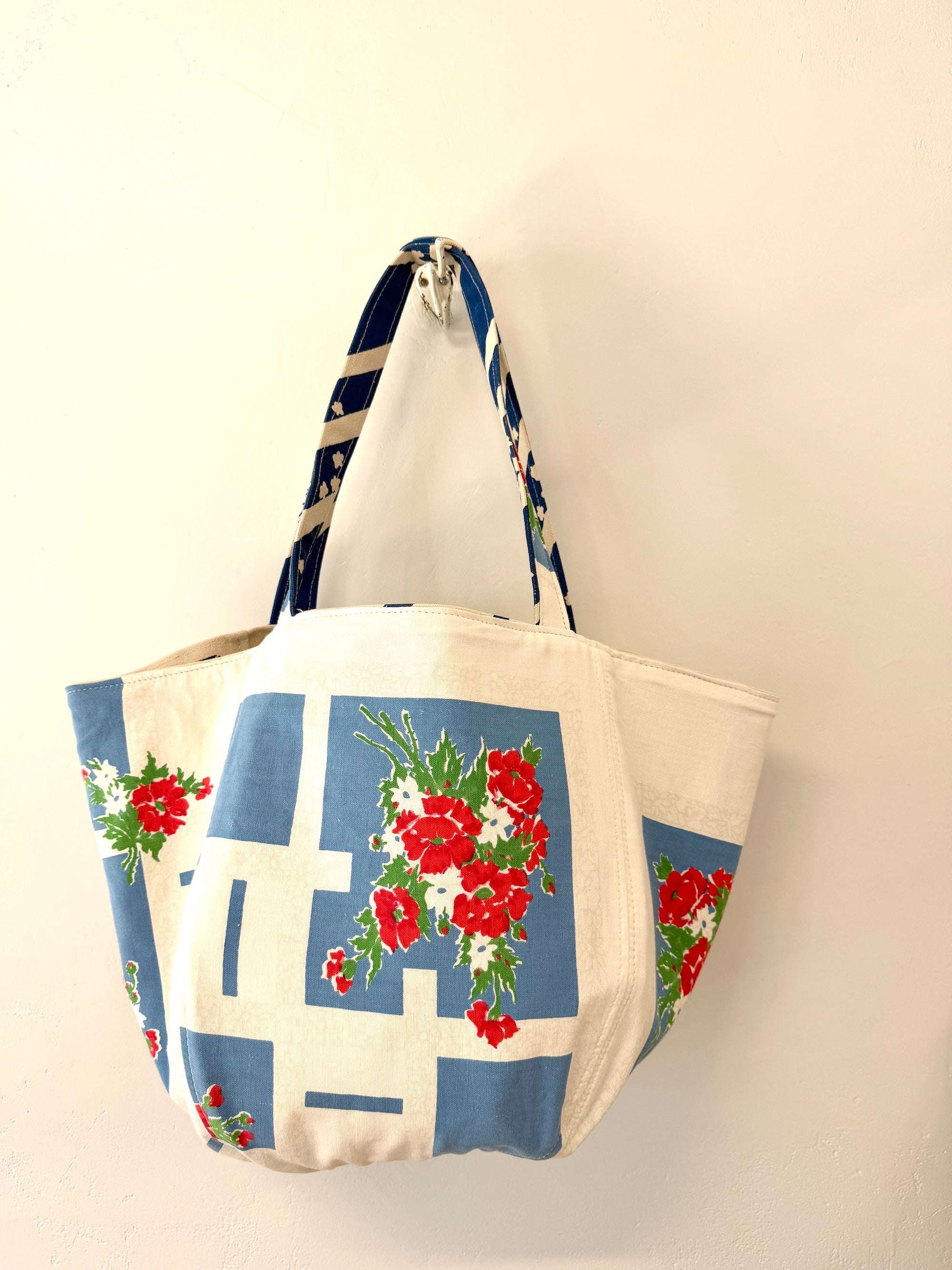 Vintage 1940-1950's Geo Floral Print BOHO Tote Bag - WITH Erin Flett print inside