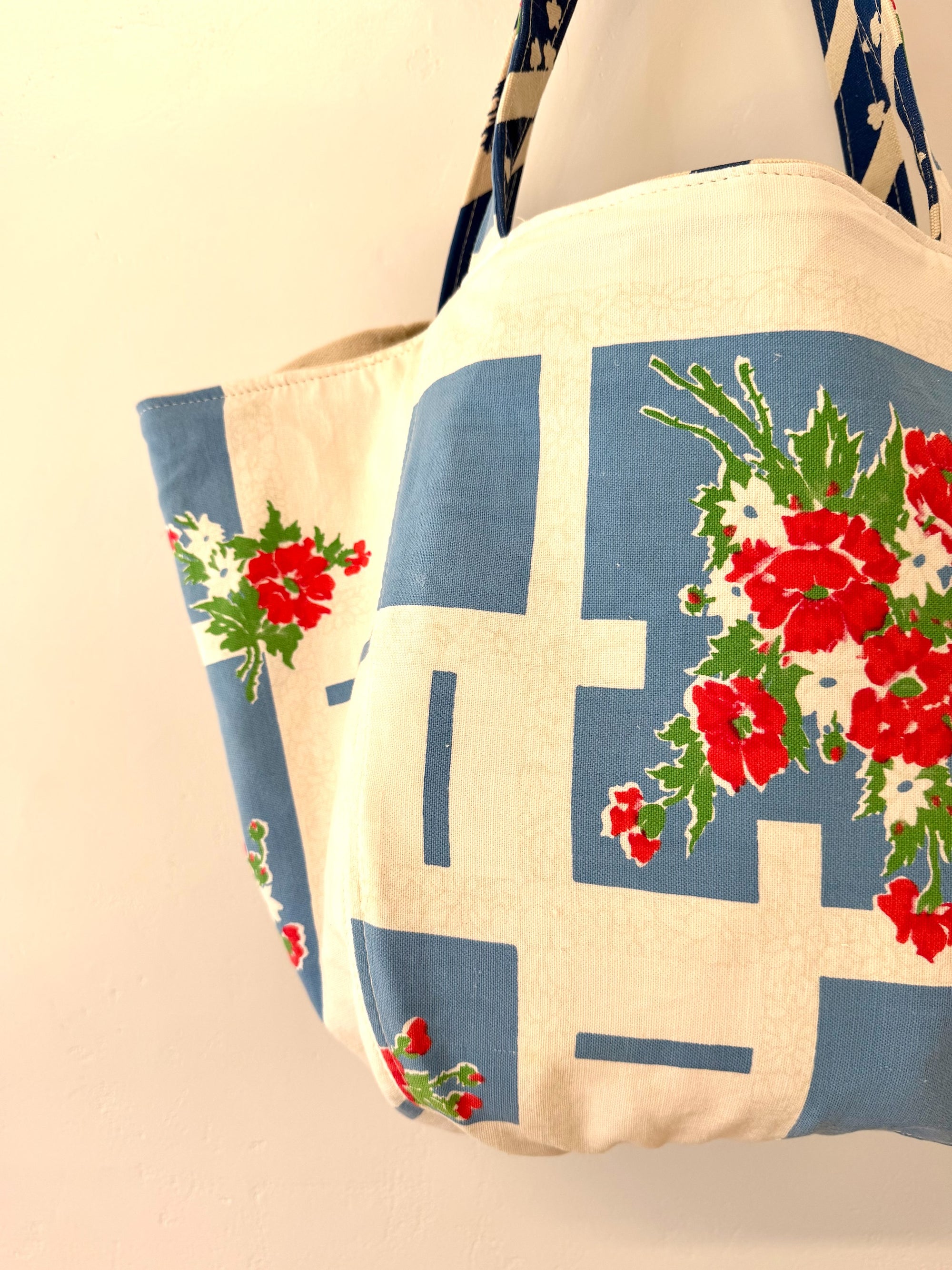 Vintage 1940-1950's Geo Floral Print BOHO Tote Bag - WITH Erin Flett print inside