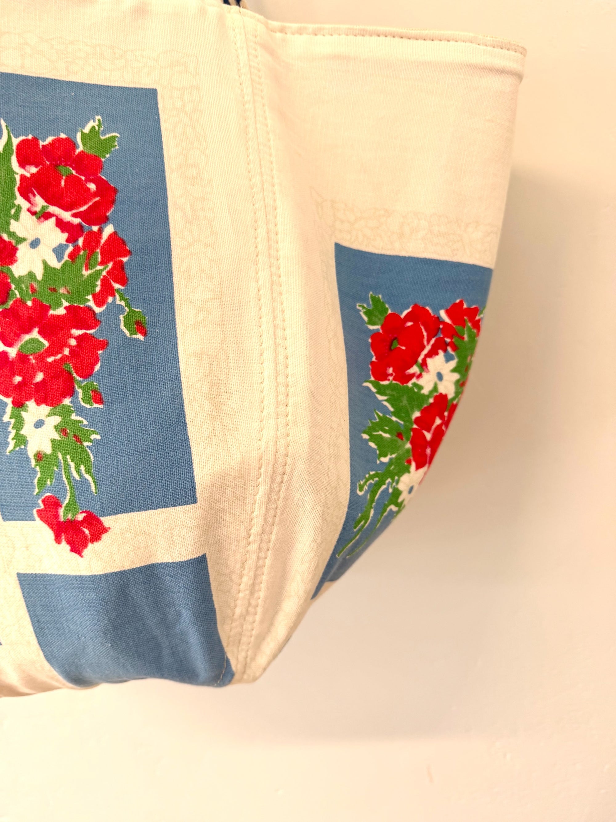 Vintage 1940-1950's Geo Floral Print BOHO Tote Bag - WITH Erin Flett print inside