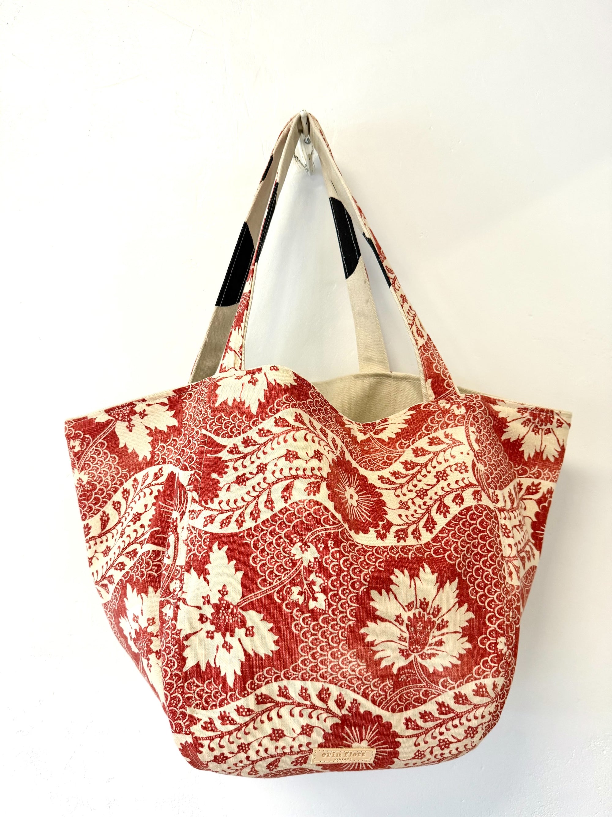 Vintage Boho Bag - Crimson French Damask + Erin Print Inside