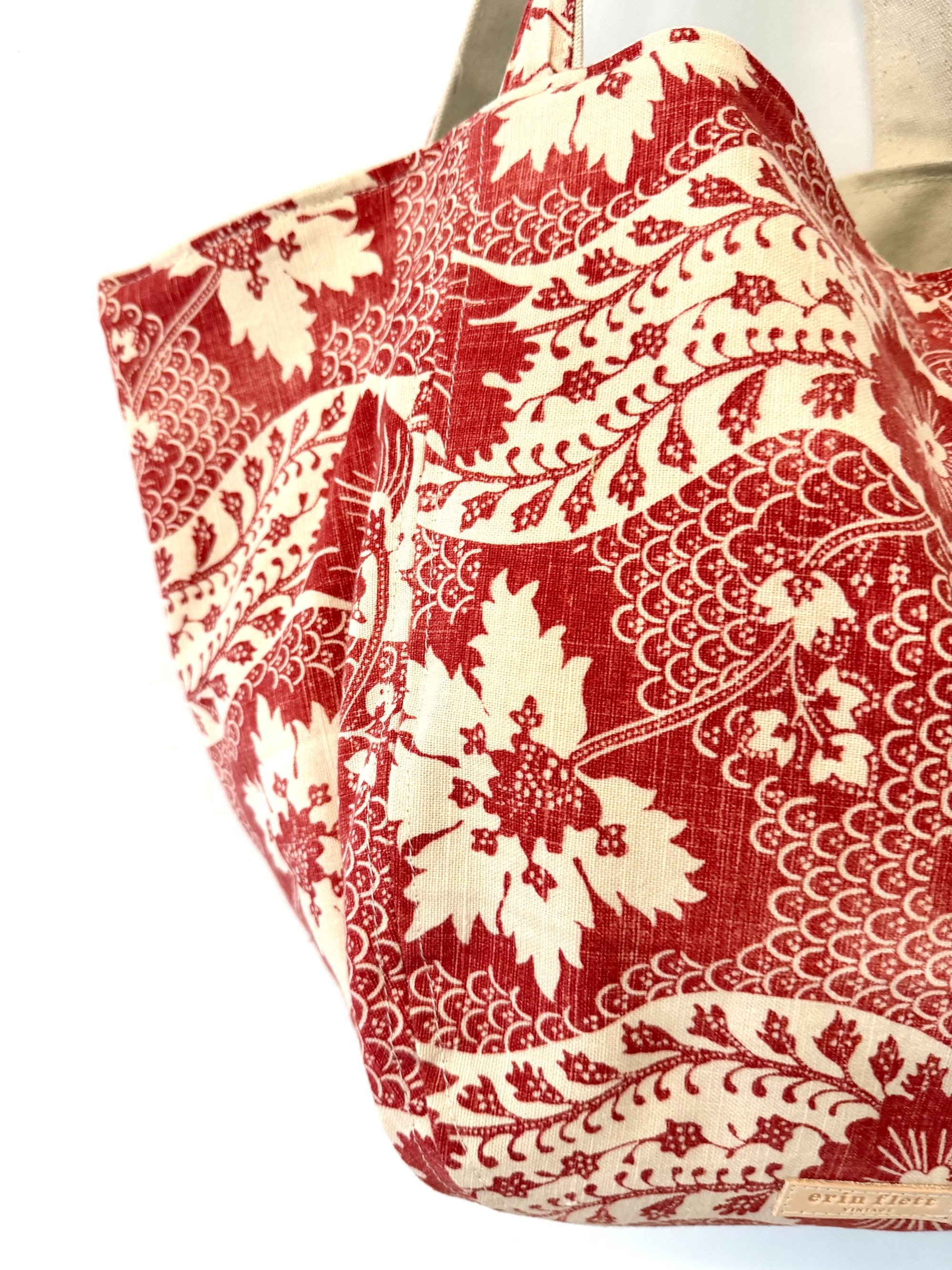 Vintage Boho Bag - Crimson French Damask + Erin Print Inside