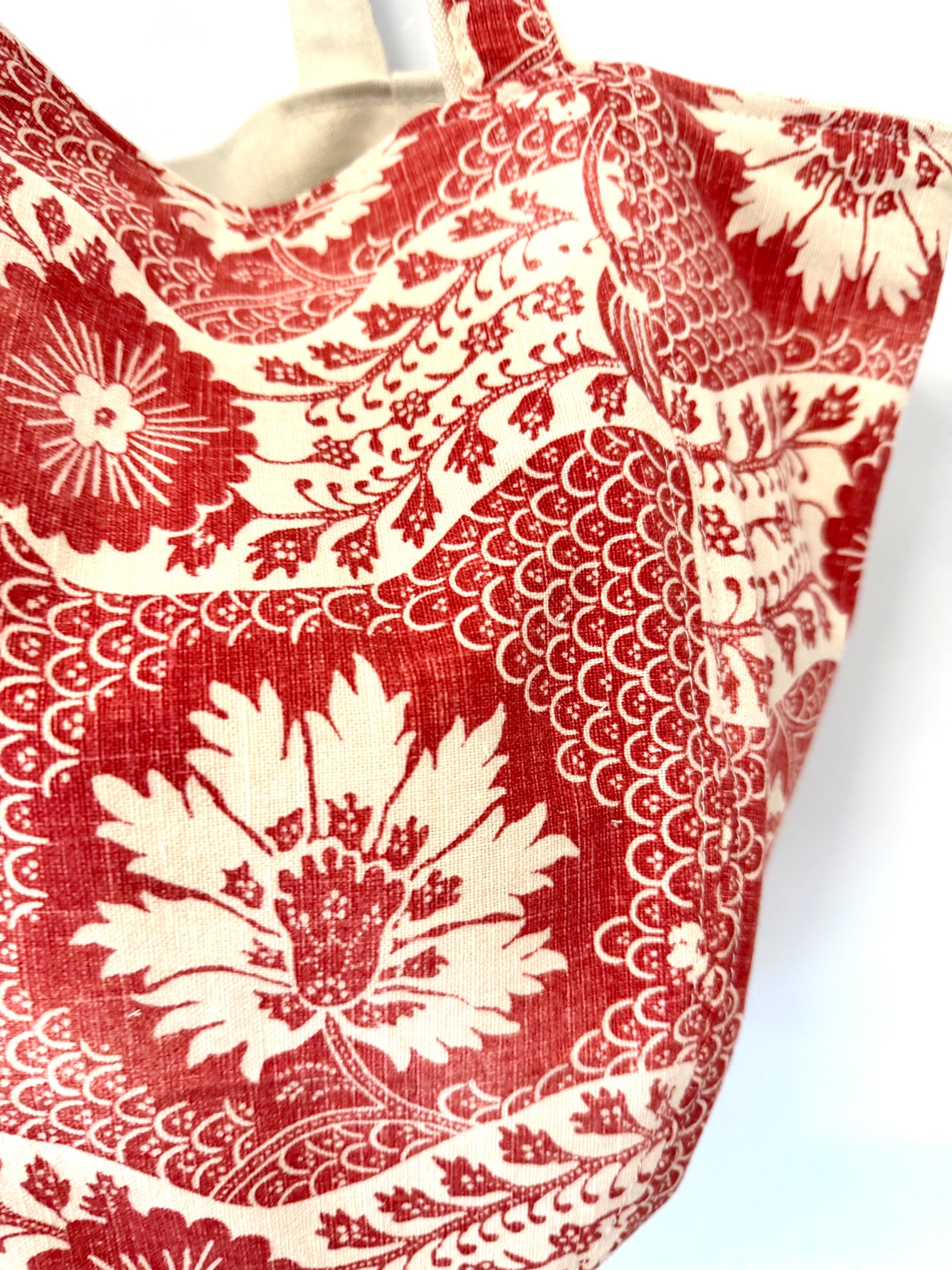 Vintage Boho Bag - Crimson French Damask + Erin Print Inside