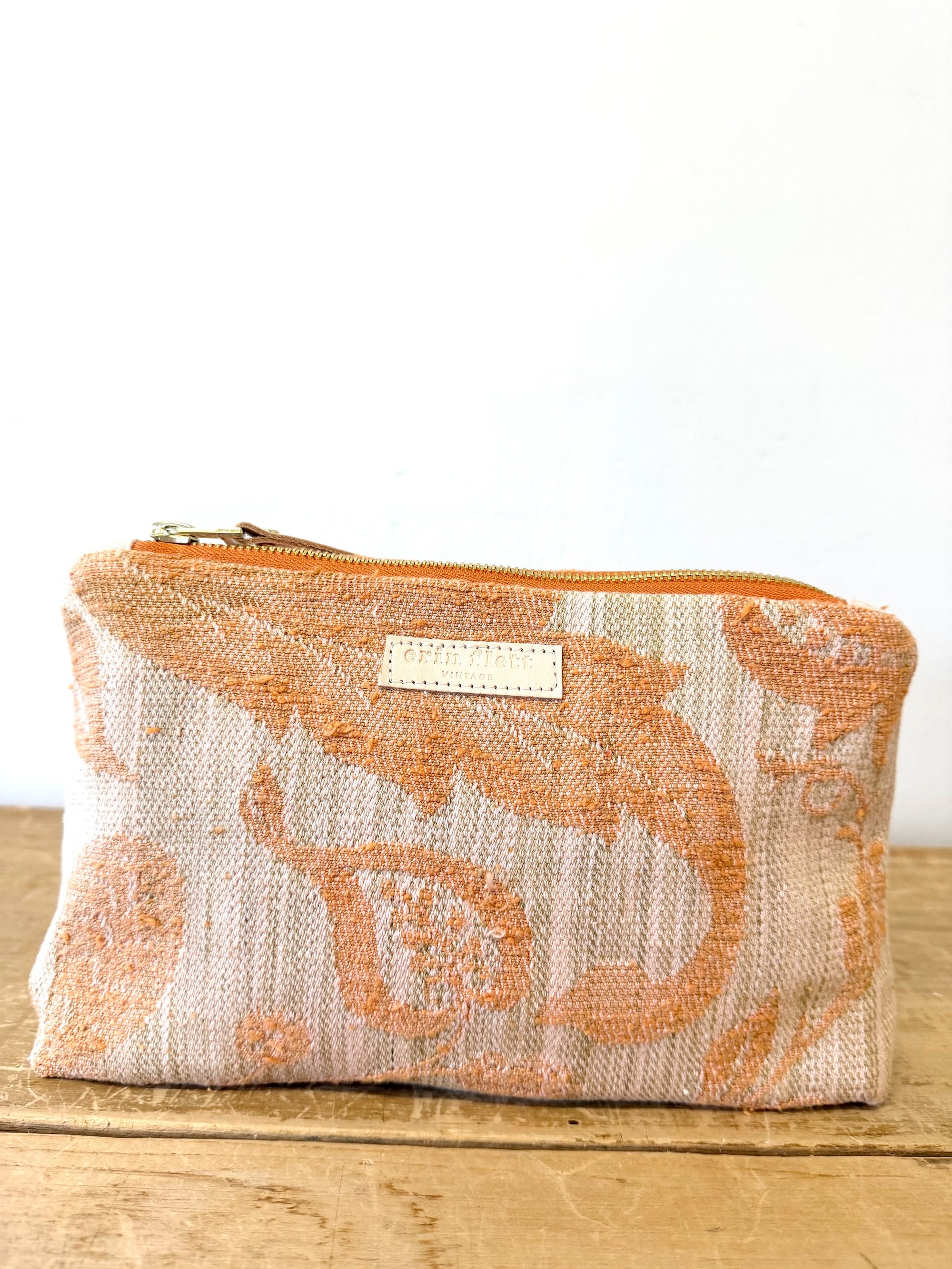 Vintage Laura Bag - Vintage 1970's Jacquard Orange Botanical Print - WITH Erin Flett print inside