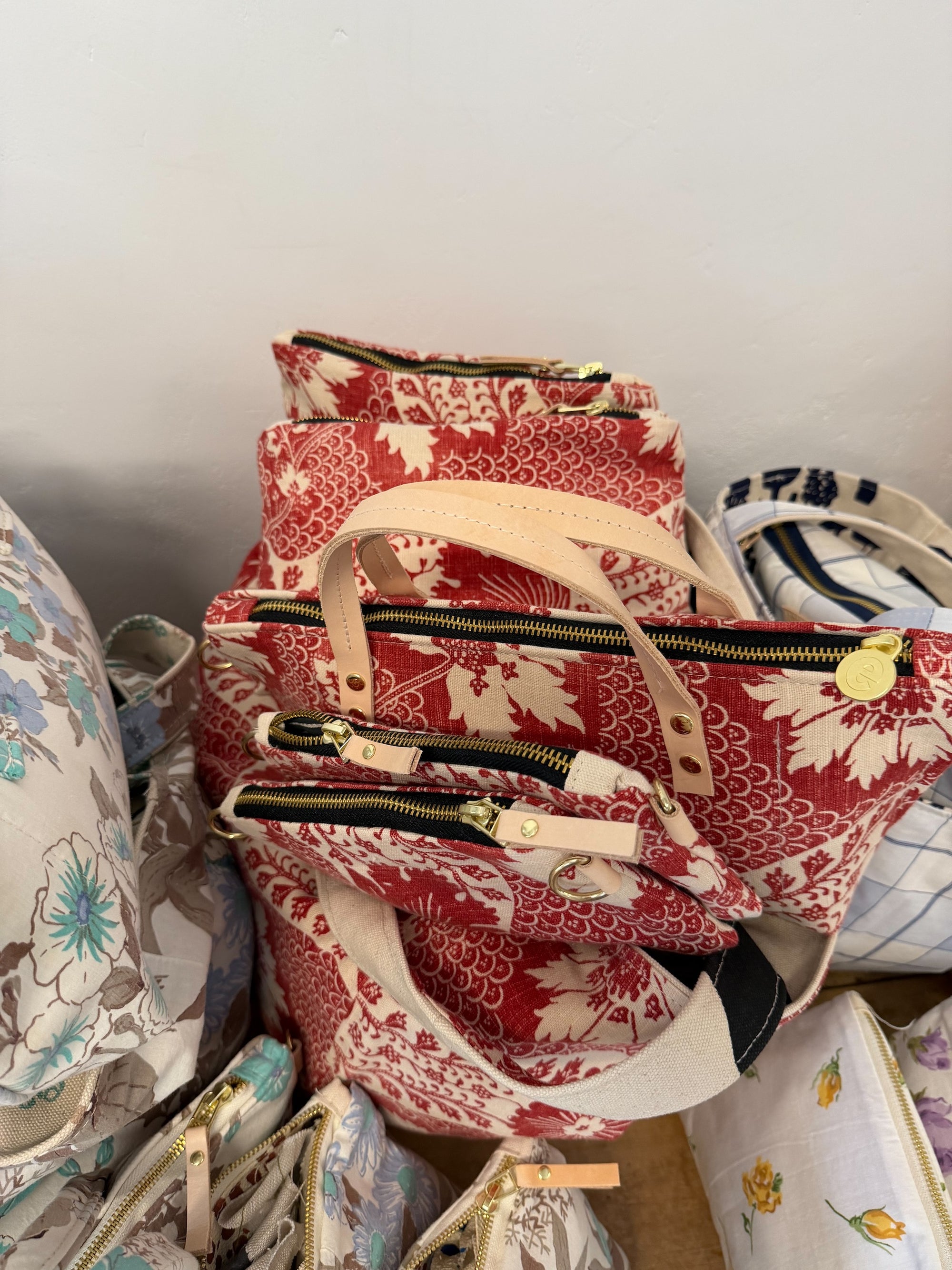 Vintage Ellie Wristlet CROSS BODY - Crimson French Damask - WITH Erin Flett print inside (MY FAV PRINT!)