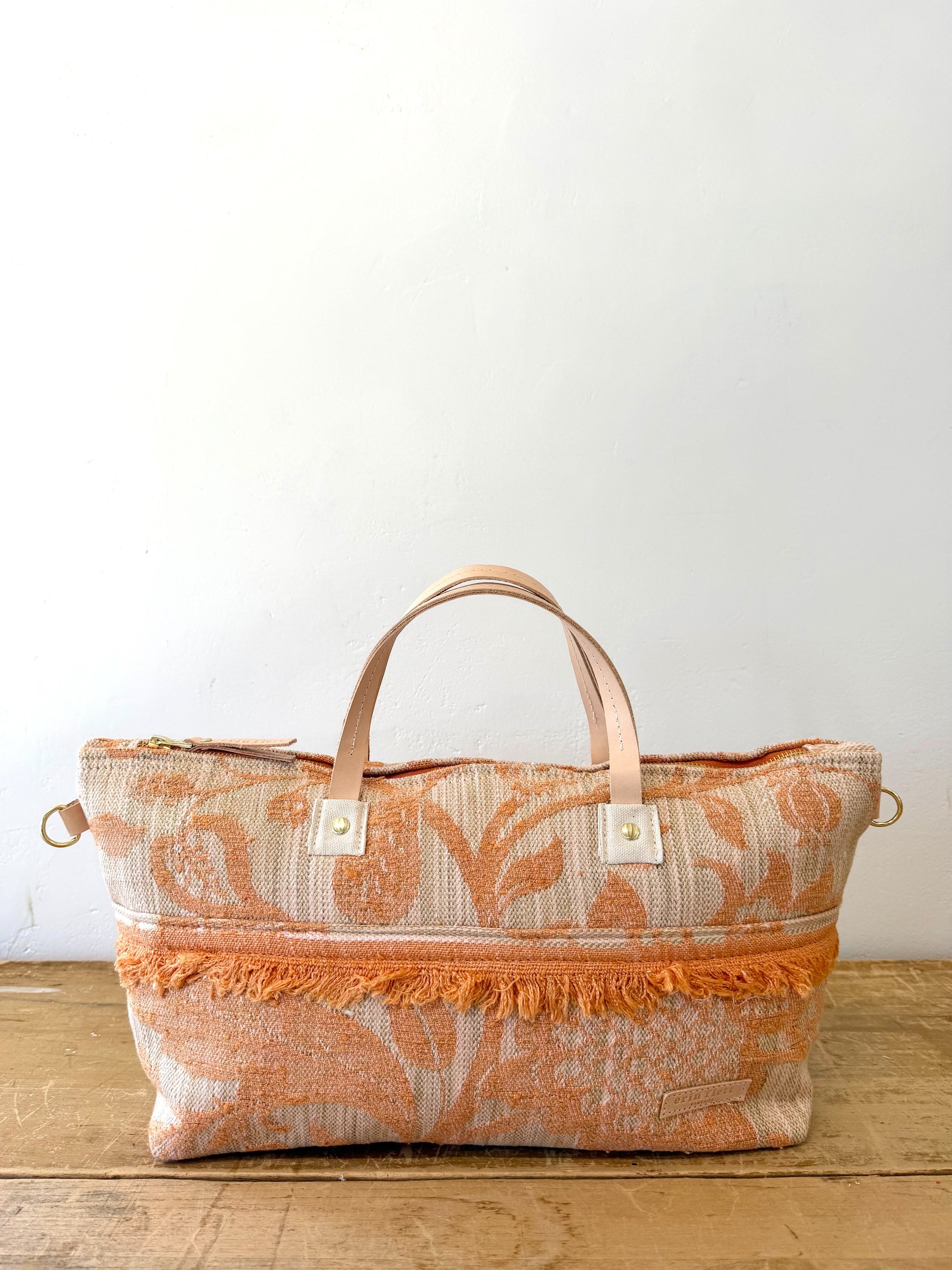 Vintage Satchel Bag - Large - Textured Table Cloth + Erin Print Inside