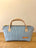 Vintage Satchel Bag - Small - Leather Handle - Blue Variegated Stripe + Erin Print Inside
