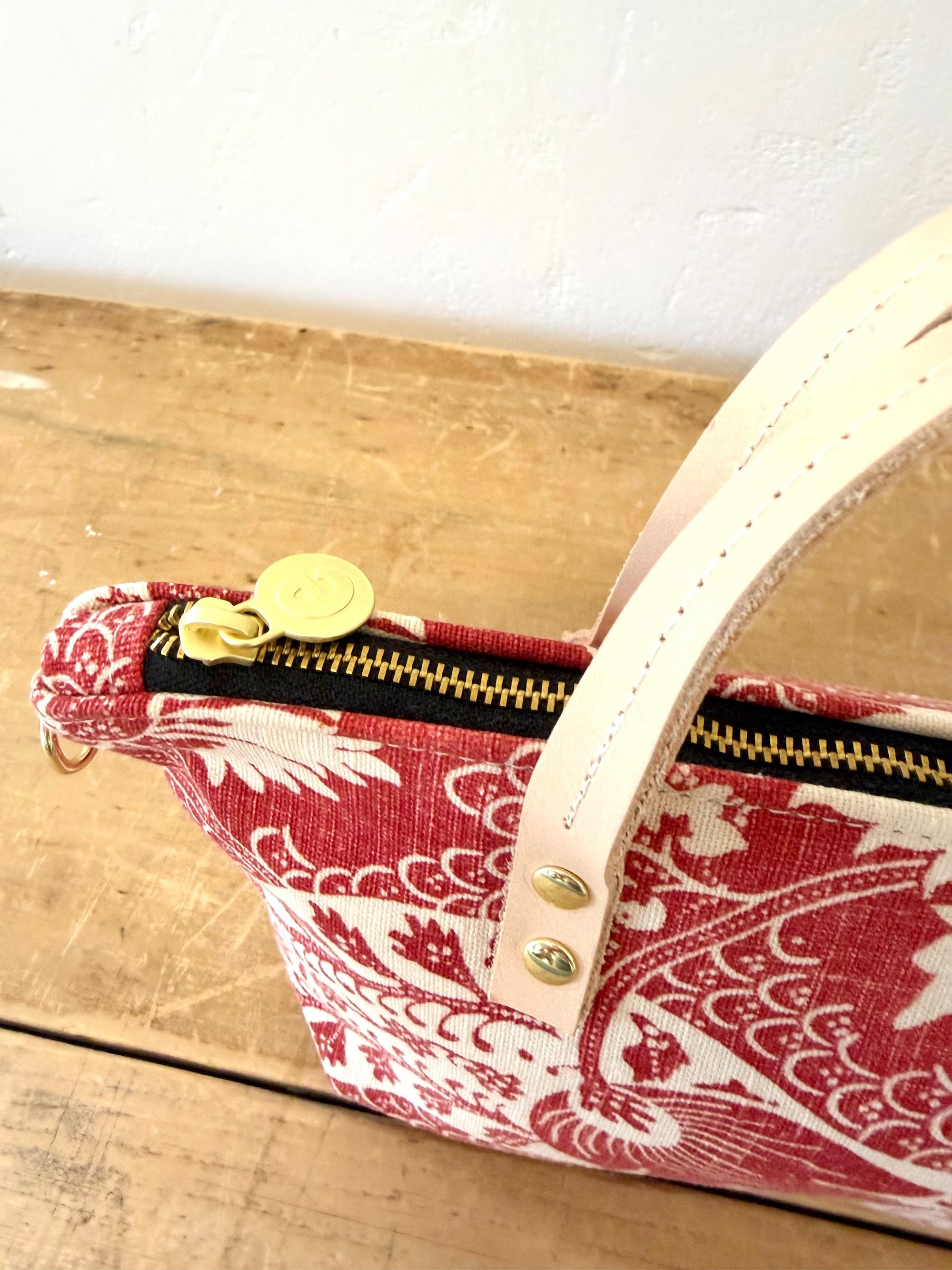 Vintage Satchel Bag - Small - Crimson French Damask + Erin Print Inside
