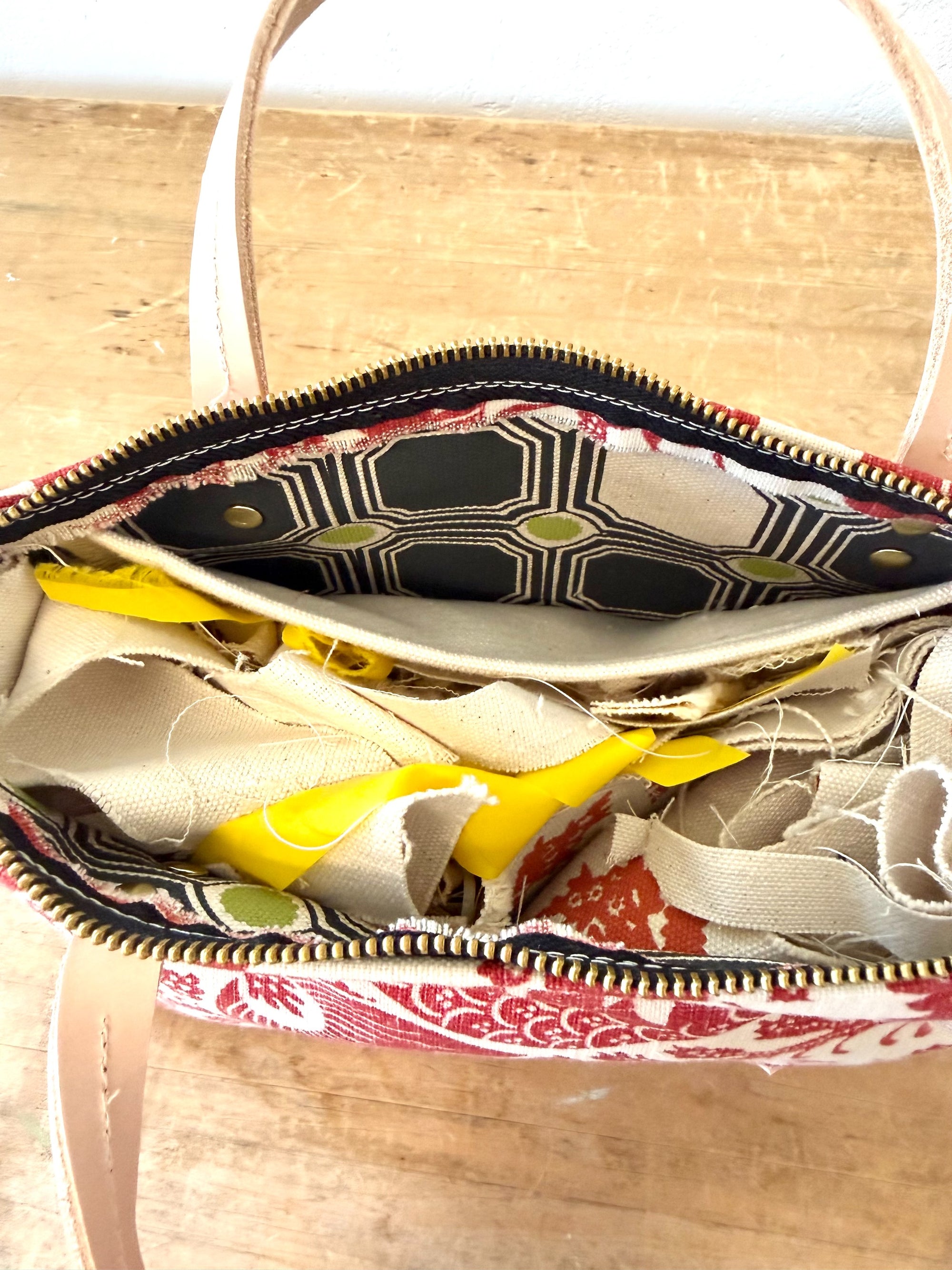 Vintage Satchel Bag - Small - Crimson French Damask + Erin Print Inside