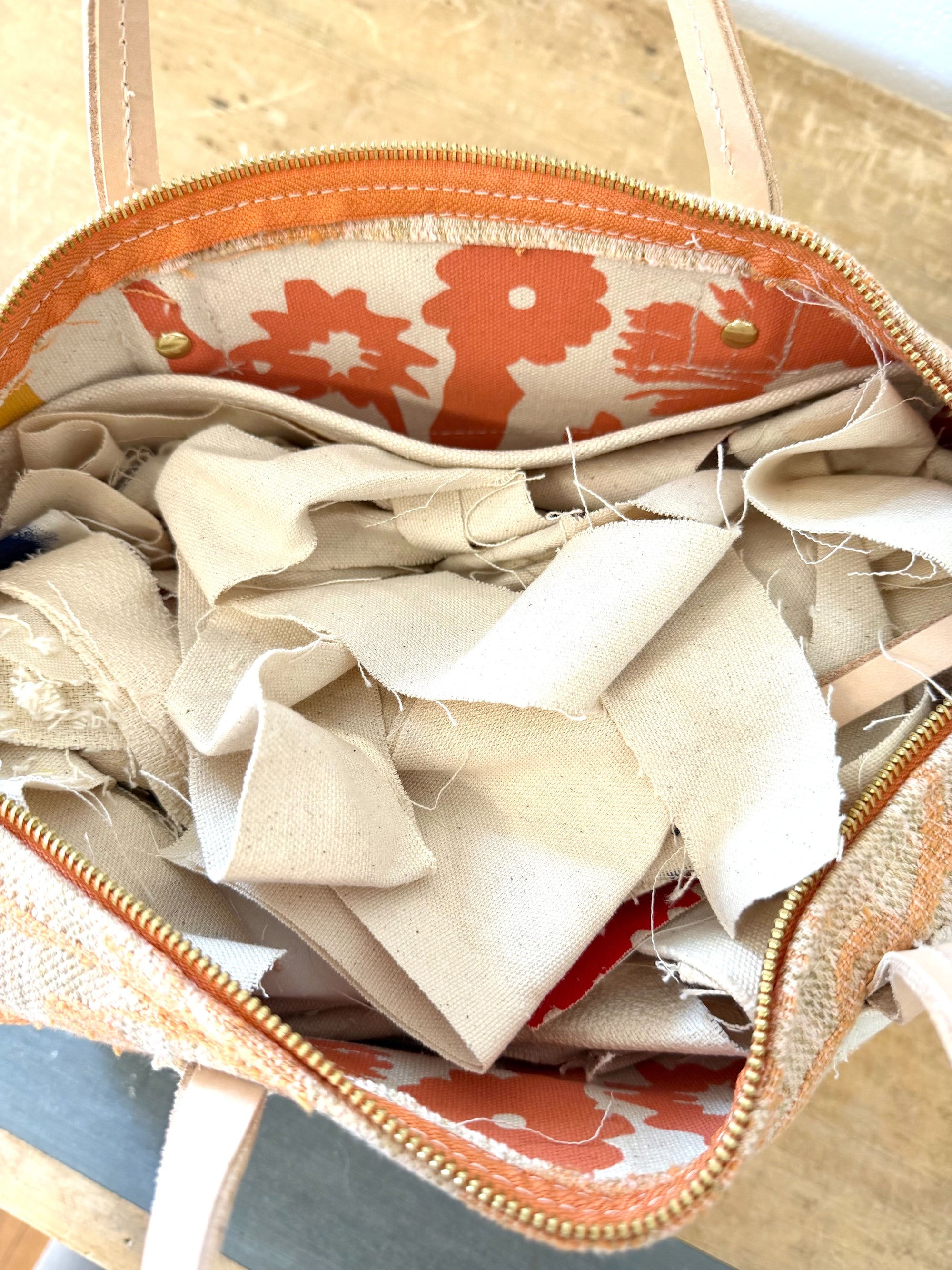 Vintage Satchel Bag - Large - Textured Table Cloth + Erin Print Inside
