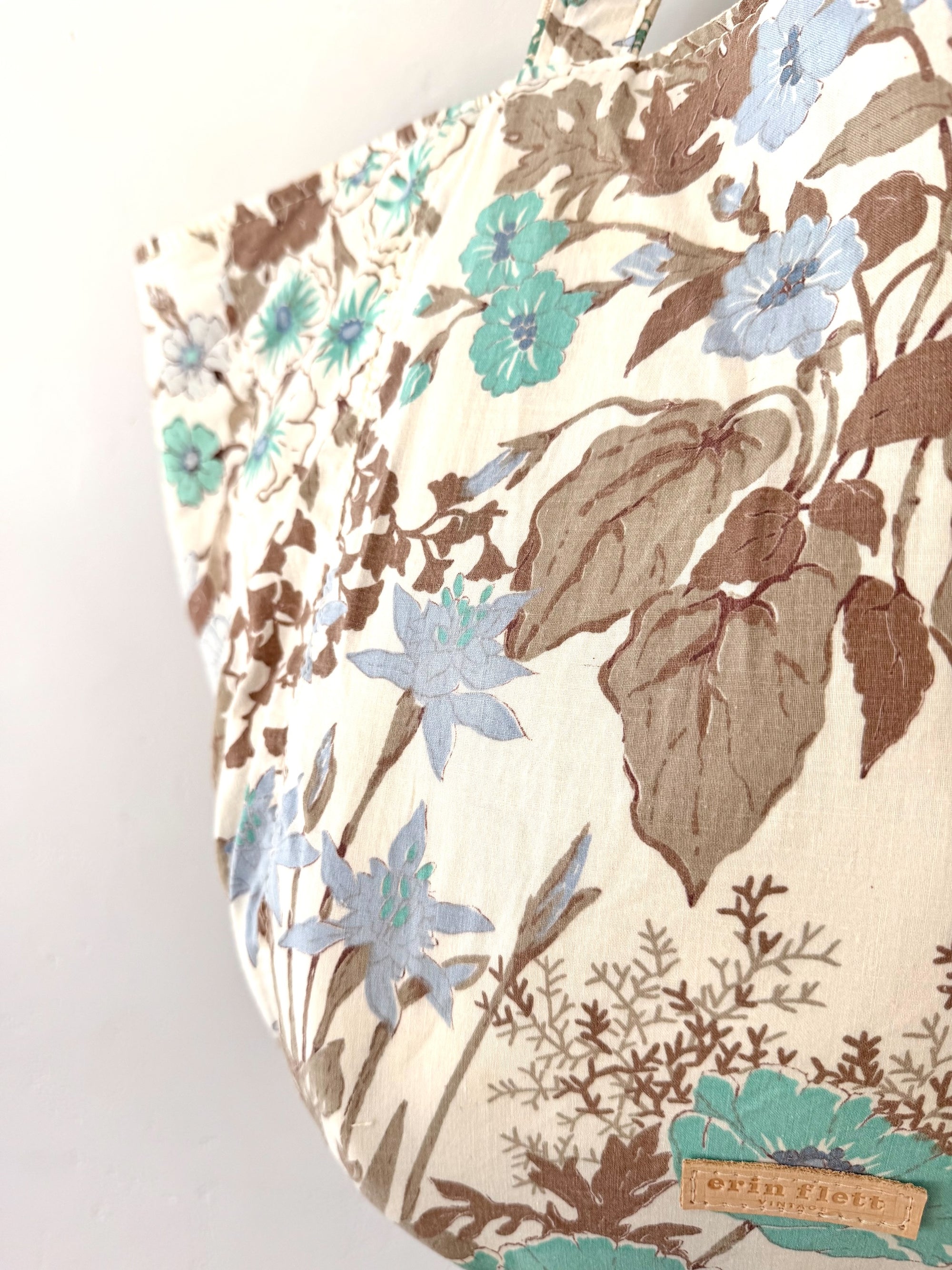 Vintage 1960's 1970's Jacobean Botanical Floral Print BOHO Tote Bag - WITH Erin Flett print inside