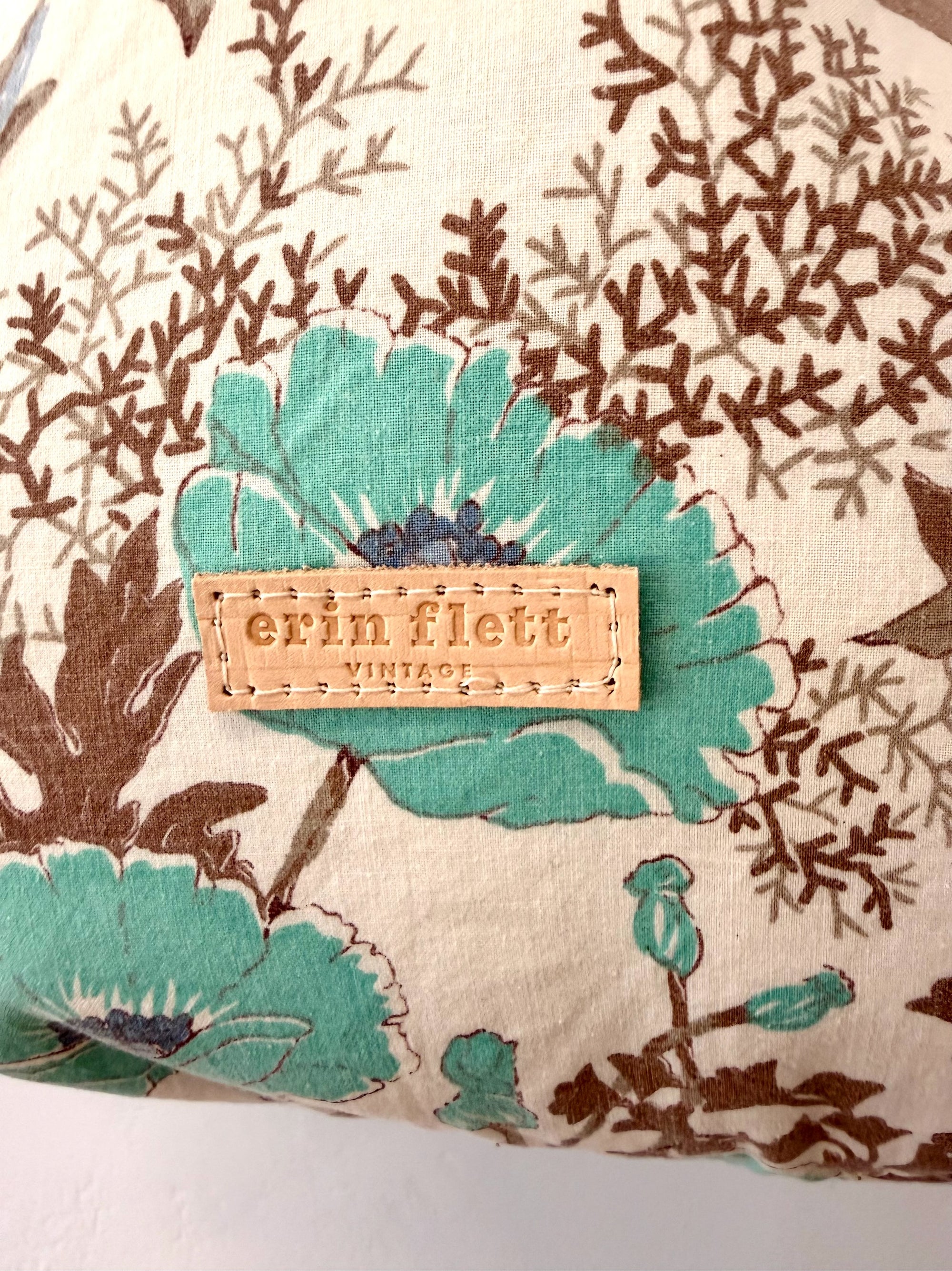 Vintage 1960's 1970's Jacobean Botanical Floral Print BOHO Tote Bag - WITH Erin Flett print inside