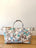 Vintage Satchel Bag - Large - Brown Blues Floral + Erin Print Inside