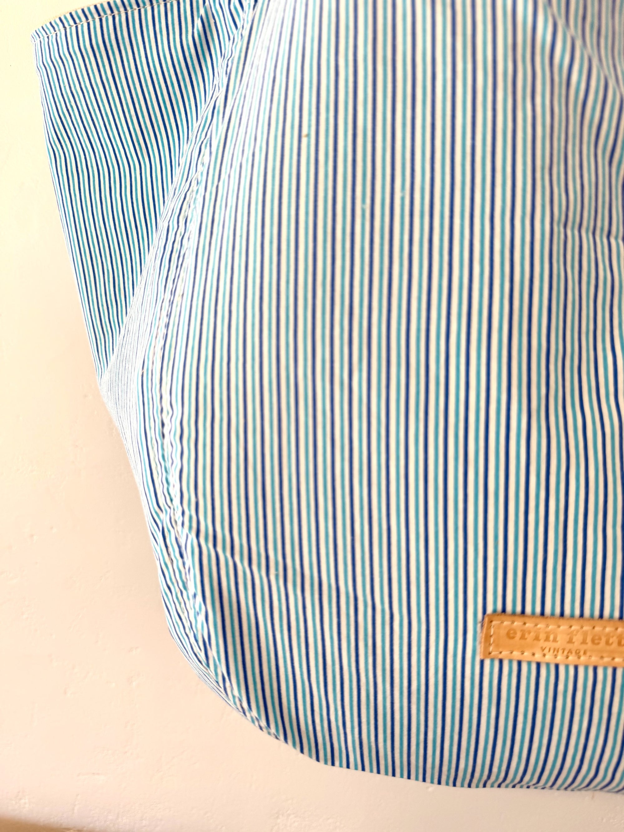 Vintage Boho Bag - Blue Variegated Stripe + Erin Print Inside