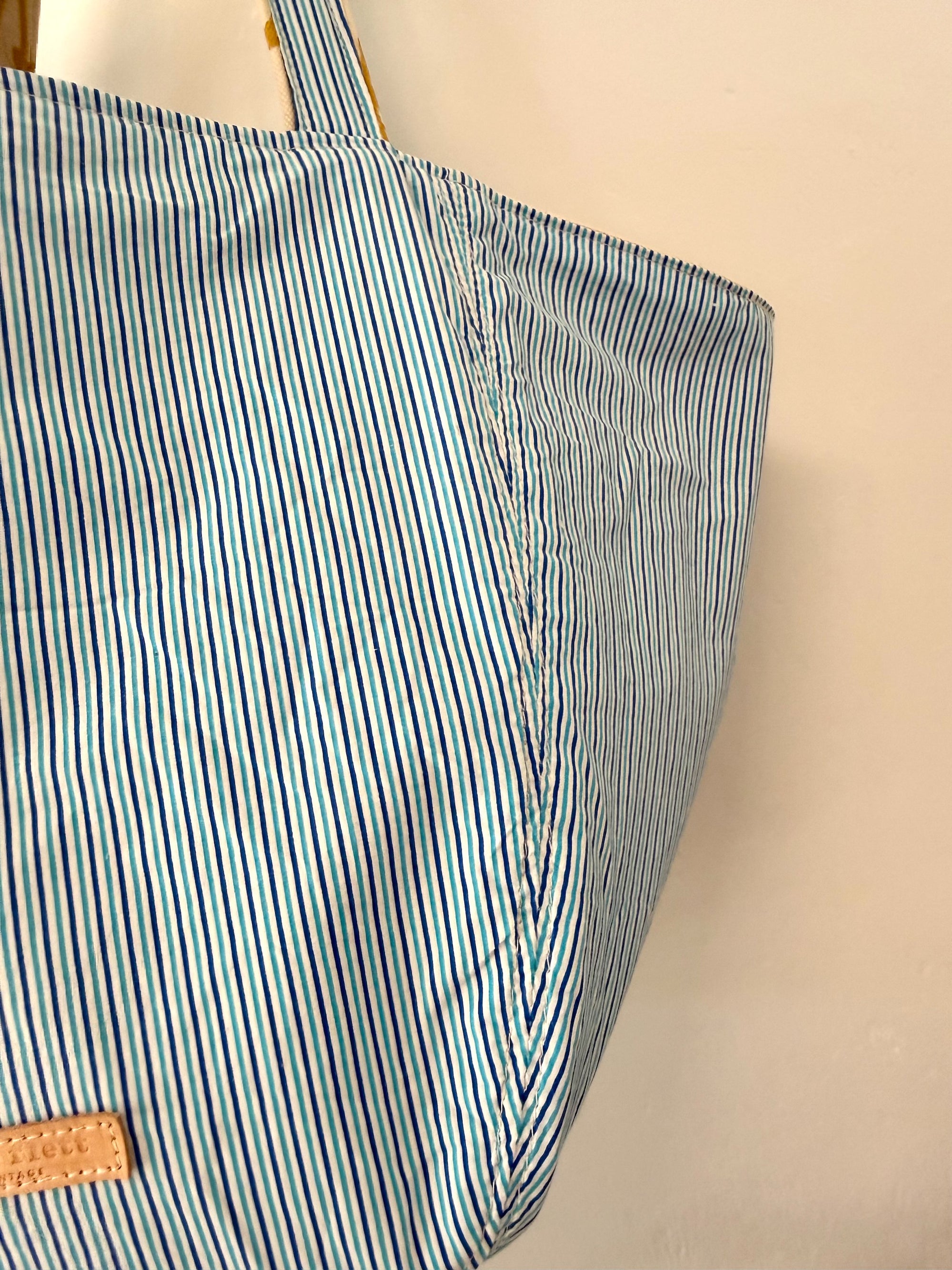 Vintage Boho Bag - Blue Variegated Stripe + Erin Print Inside